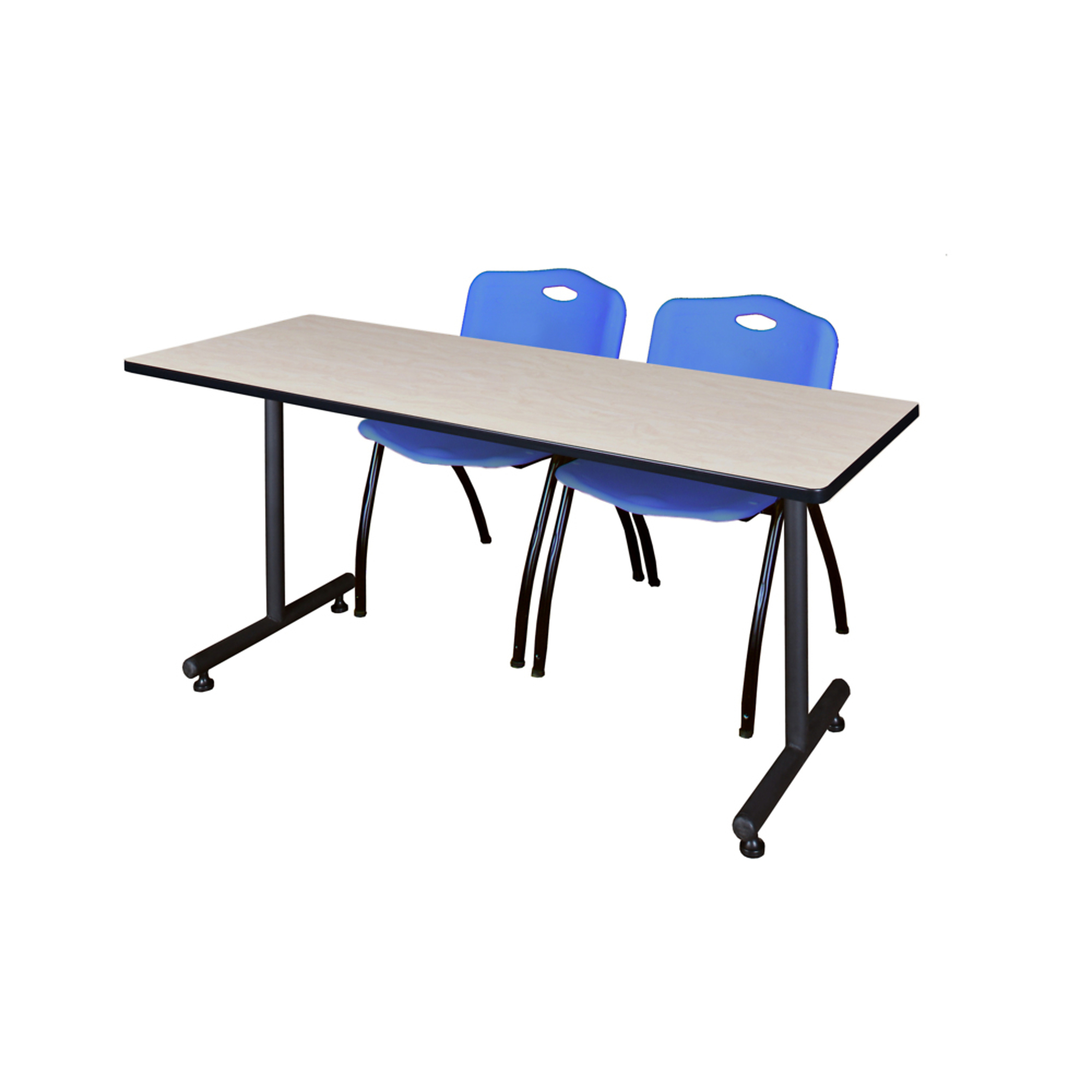 Regency Kobe Training Seminar Table with T-Base and 2 M Stack Chairs — 72in. x 24in., Maple/Cherry, Model# MKTRCT7224PL47BE