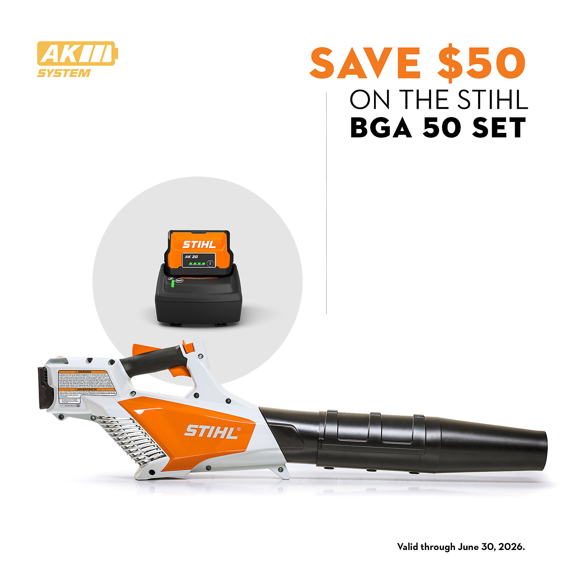 STIHL AK Series BGA 50 Handheld Blower Kit, Lithium-Ion Battery, Charger, Model# BGA 50 Set