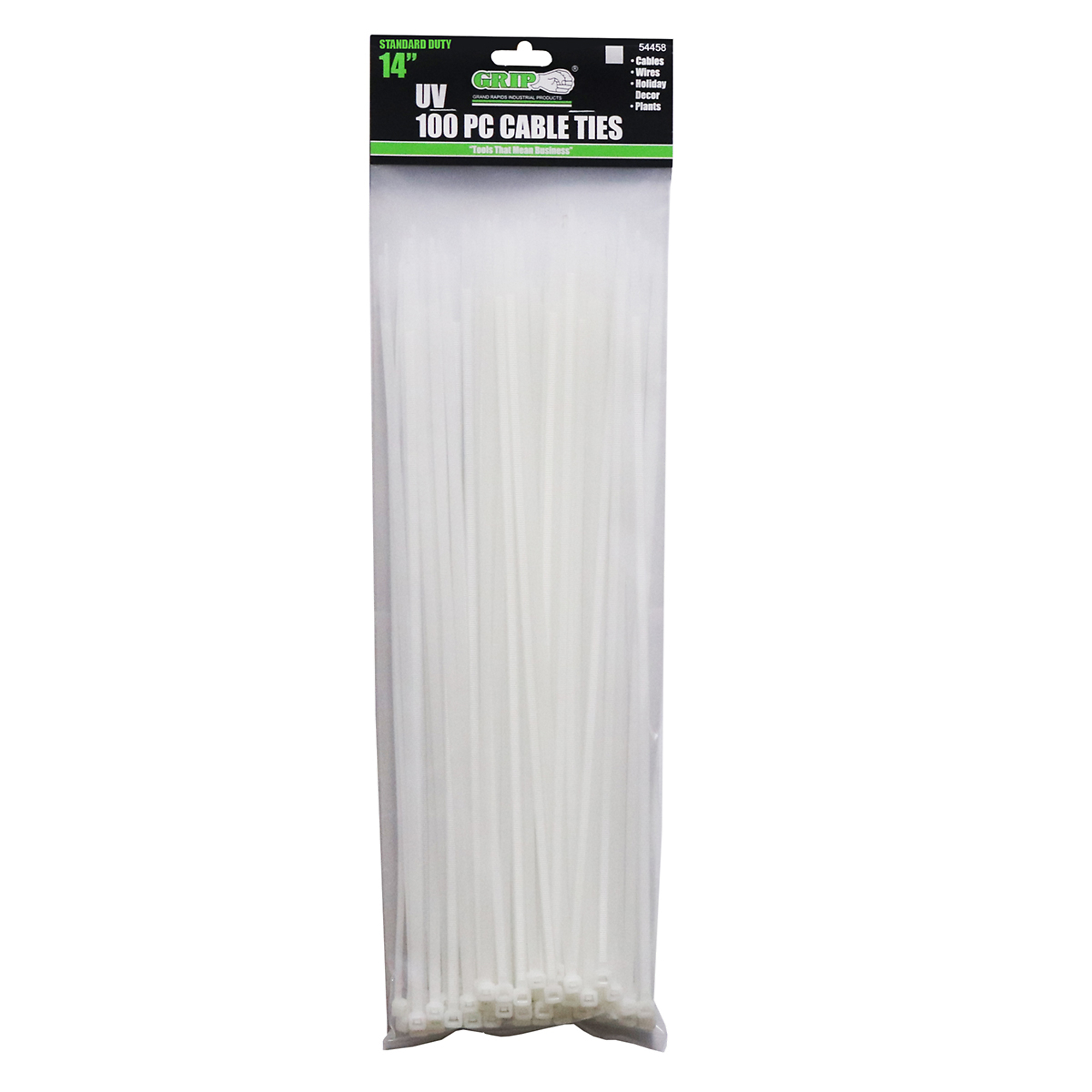 Grip, 14" Standard Duty 100 pc Cable Tie - Natural,  Loop tensile strength: 50 lbs, Model #54458