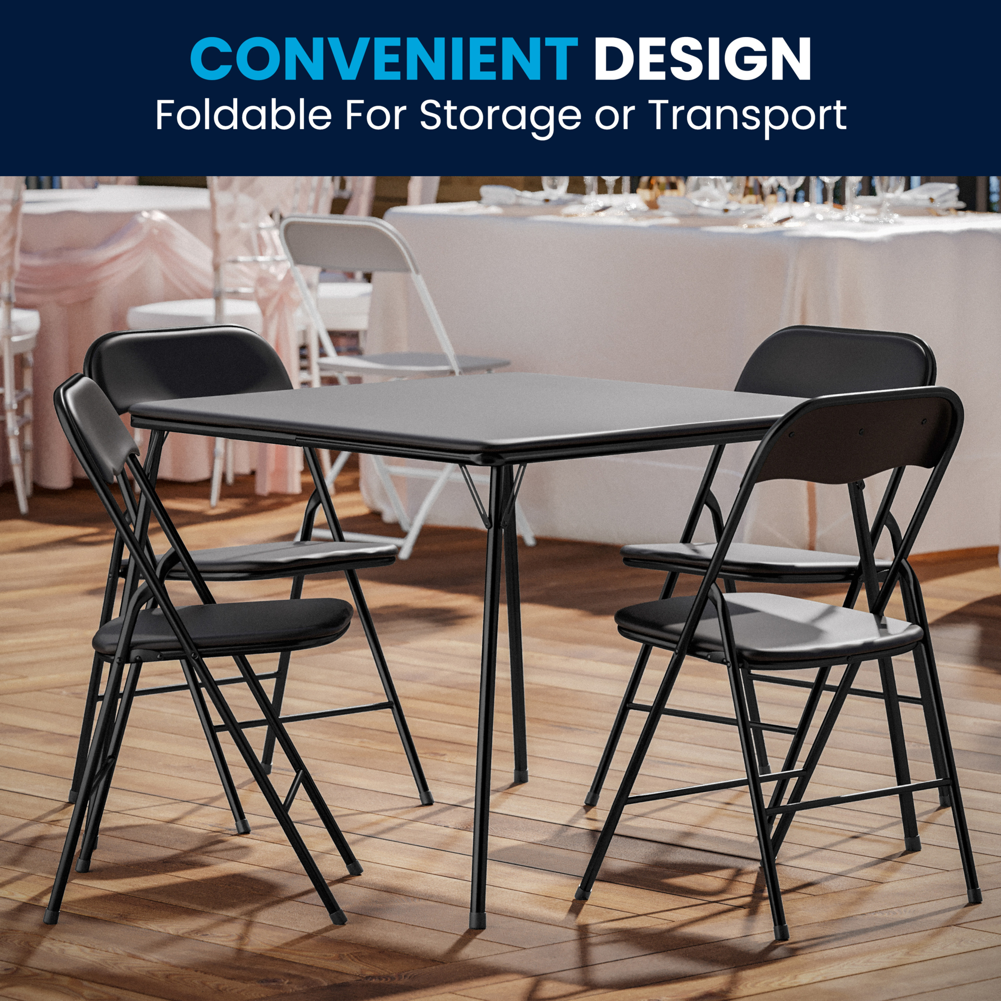 Flash Furniture Folding Card Table and Chairs Set, 5-Pc. Set, Black, Model#  JB1 | Northern Tool, image size:2000x2000