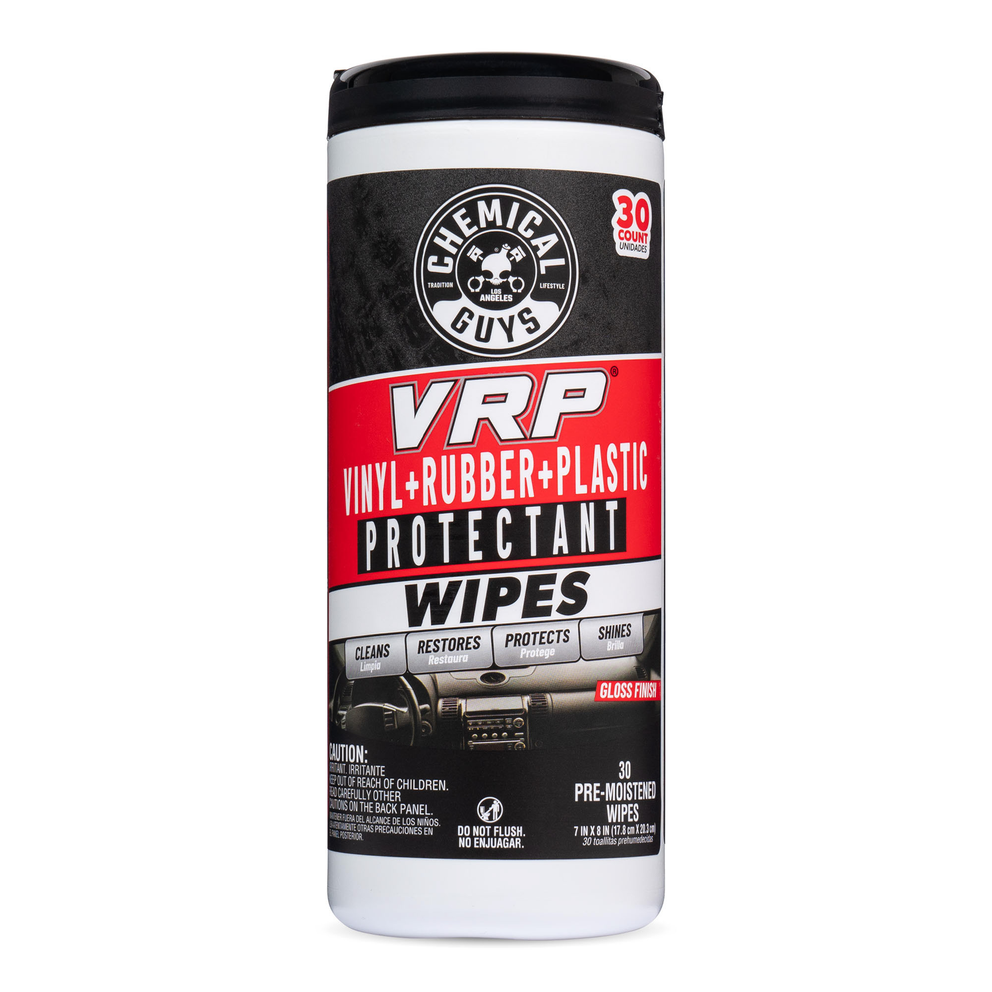 Chemical Guys VRP Vinyl, Rubber, Plastic Shine And Protectant Wipes Canister (30ct)
