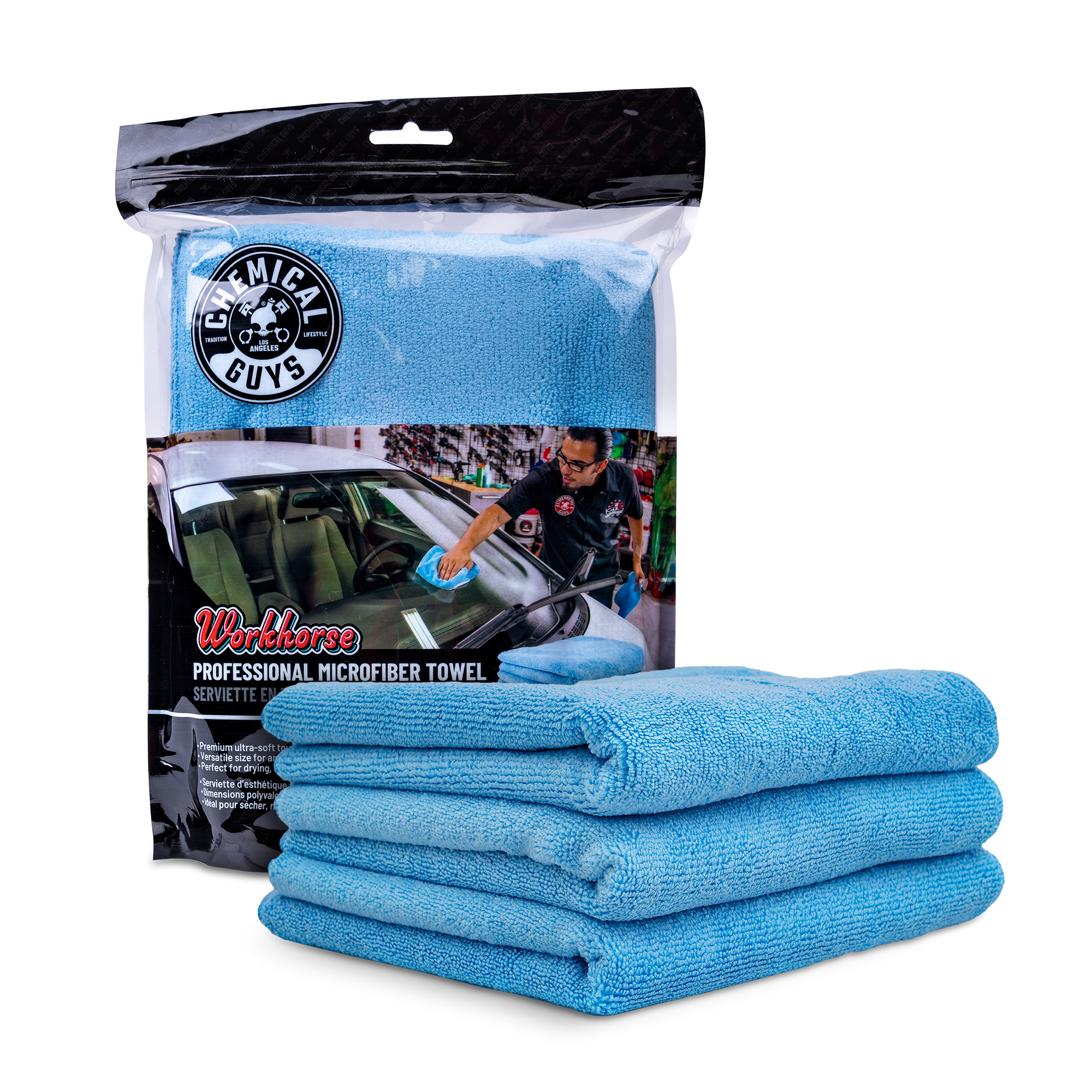 Chemical Guys Workhorse Professional Microfiber Towel Blue 16 x 16 (3 Pack)