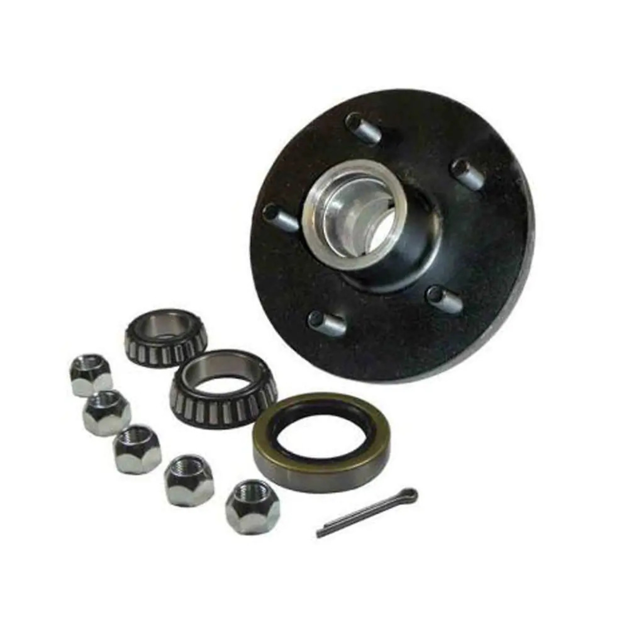 Rigid Hitch, 5-Bolt Idler Hub Kit For 1-3/8 To 1-1/16 Tapered Spindles, 5-Bolt on 5 inch Circle, For a 3500lb Axle, Sold as Single with a 1,750lb Capacity per Hub, Complete Assembly with EZ-Lube Cap, Model# H-1000-03-E