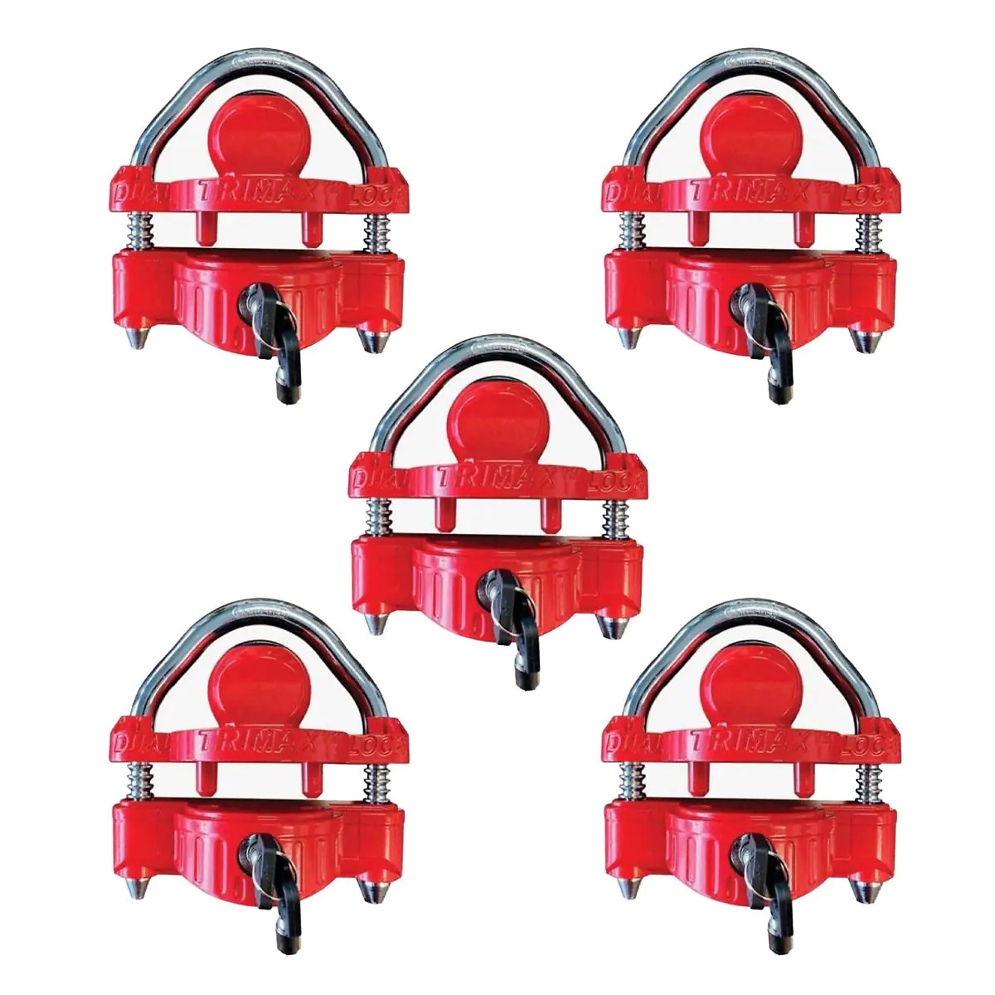 Trimax Universal Coupler Lock 5-Pack — Keyed Alike, Fits Most 1-7/8in. to 2-5/16in. Couplers, 4-3/4in. Shackle Width, Model# UMAX-25-5-KA