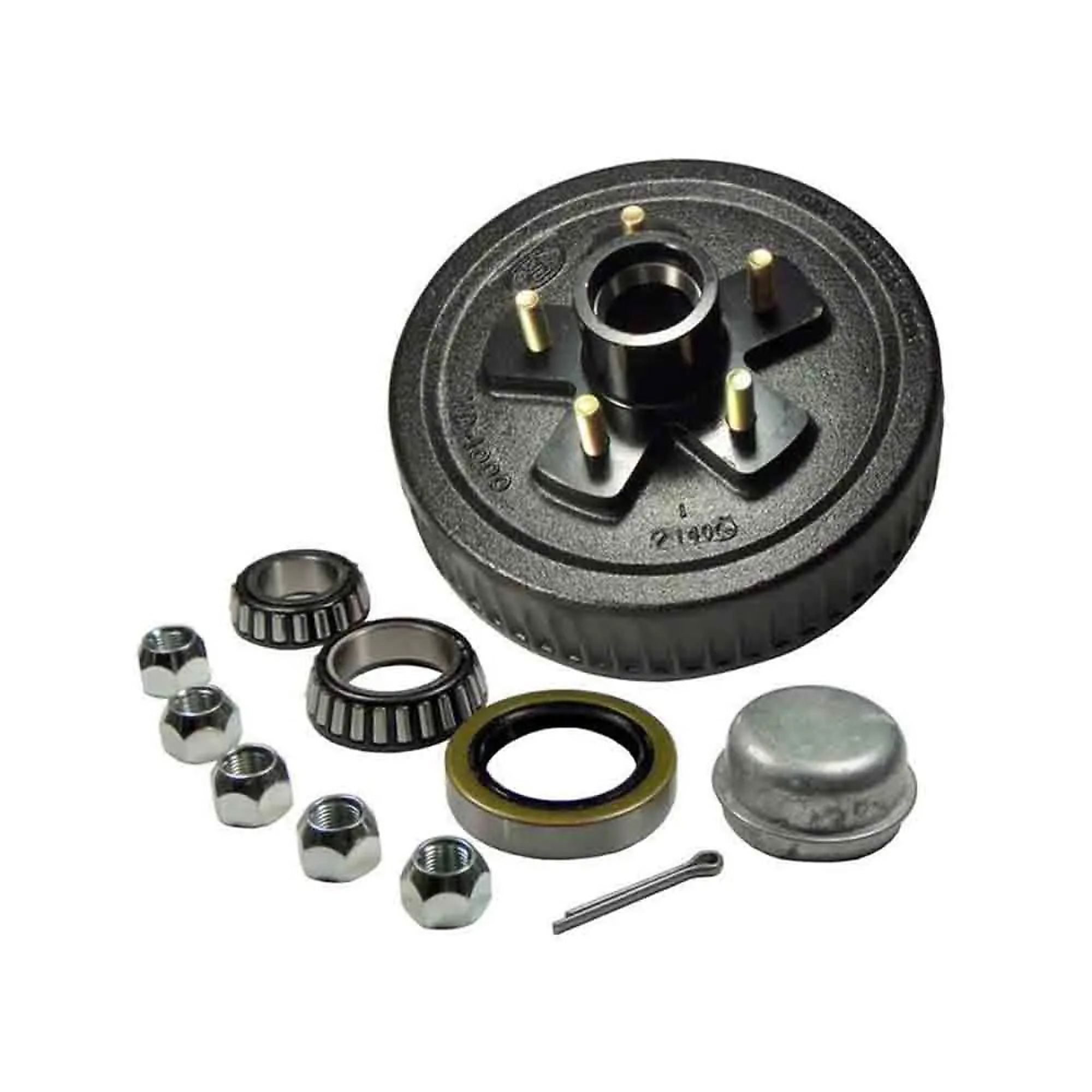 Rigid Hitch, 10-Inch Hub and Drum Assembly, 5-Bolt on 4.5 Inch Bolt Circle, Works with 1-3/8 To 1-1/16 Tapered Spindles for a 3,500lb Axle, Used with 10 x 2 electric or hydraulic brakes, 1750lb Capacity per Hub, Model# HD-1000-