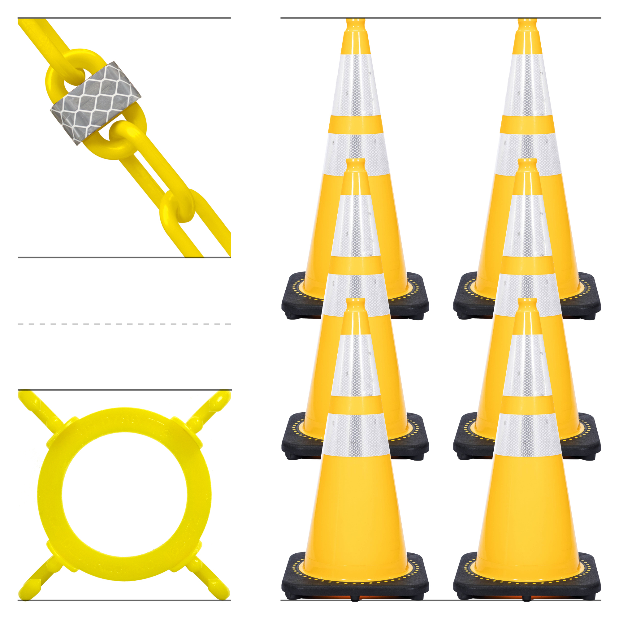 Mr. Chain Yellow Reflective Traffic Cones and Chain Kit — 28in., 14in. x 14in. Base, PVC, Model# 23272-6