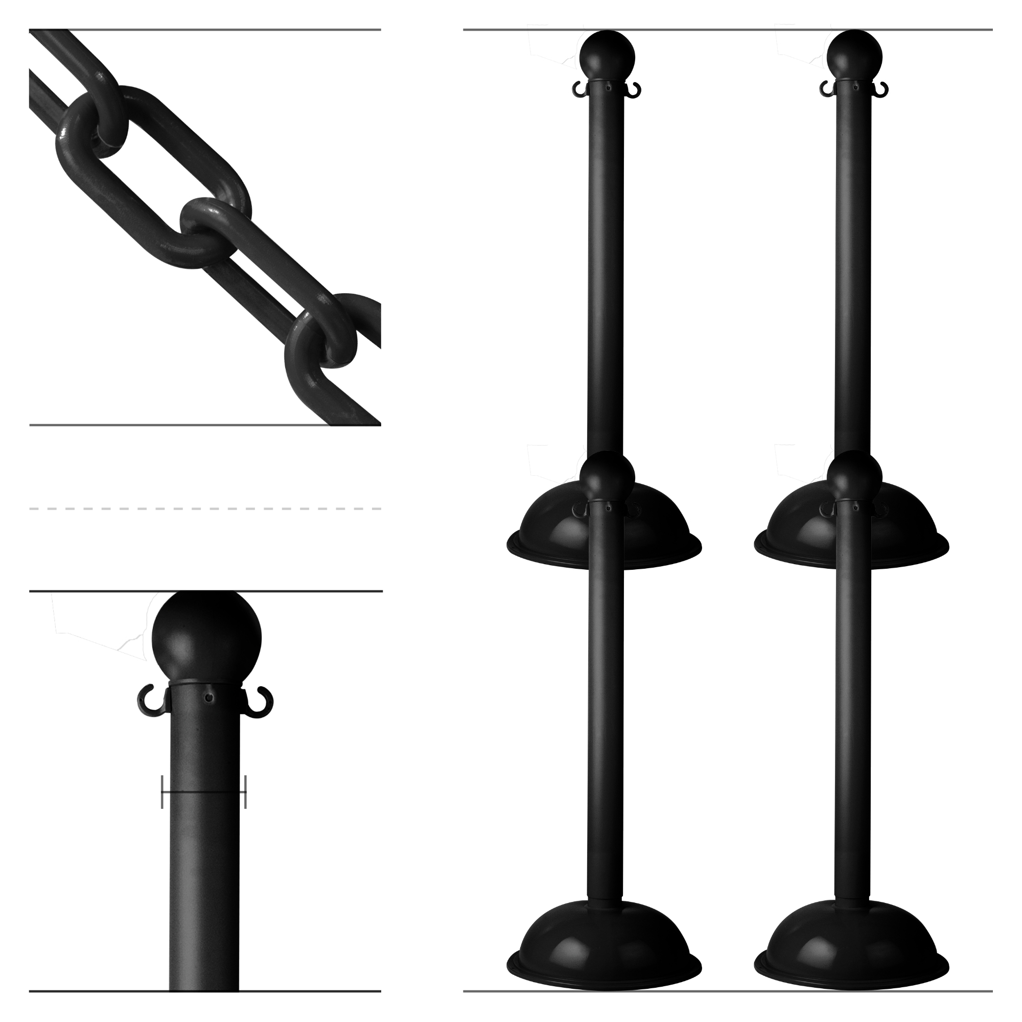Mr. Chain Heavy-Duty Stanchion & Chain Kit — 4-Pack, Black, UV-Resistant, Model# 71303-4