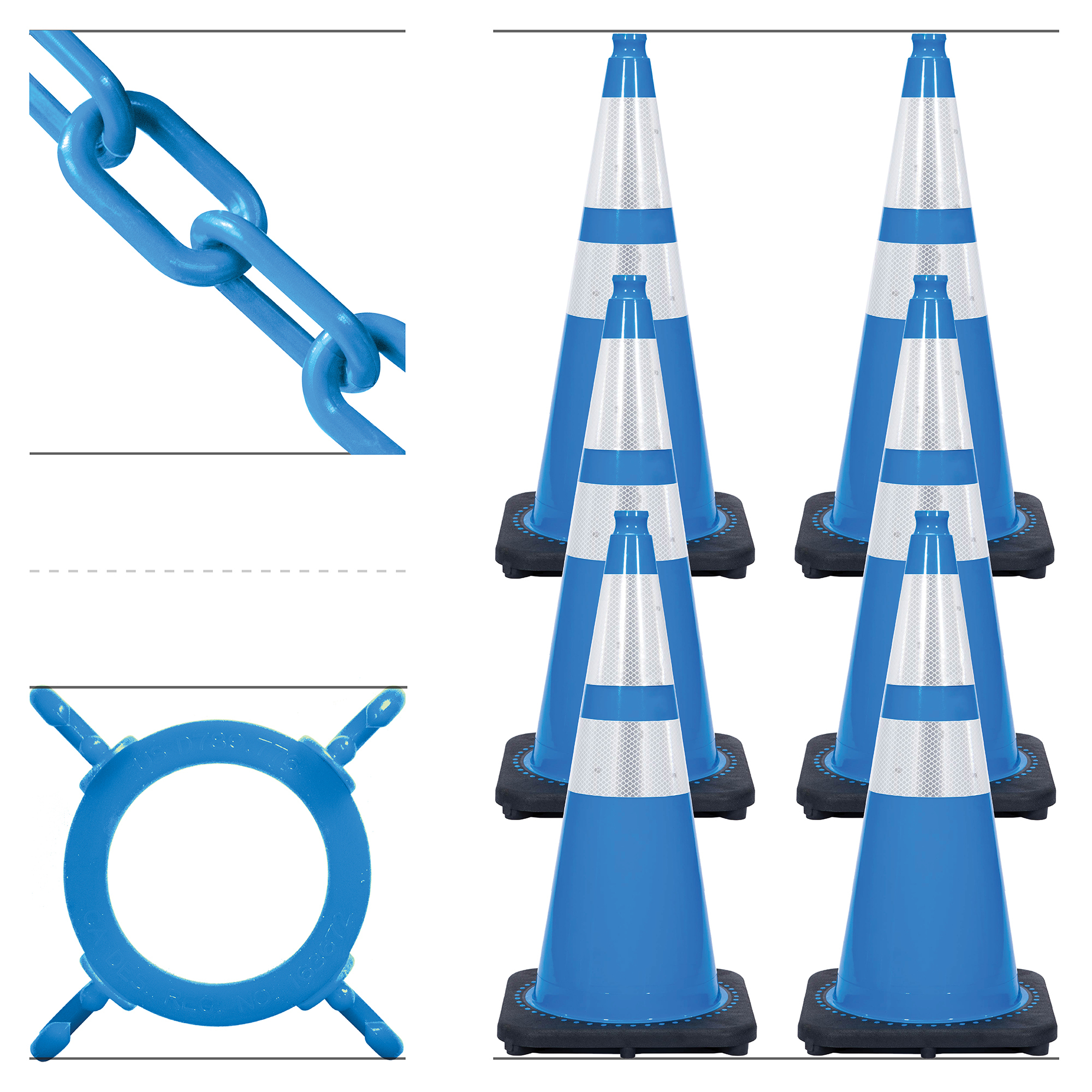 Mr. Chain Reflective Traffic Cone and Chain Kit — 28in., Sky Blue, PVC, 14in. x 14in. Base, Model# 93248-6