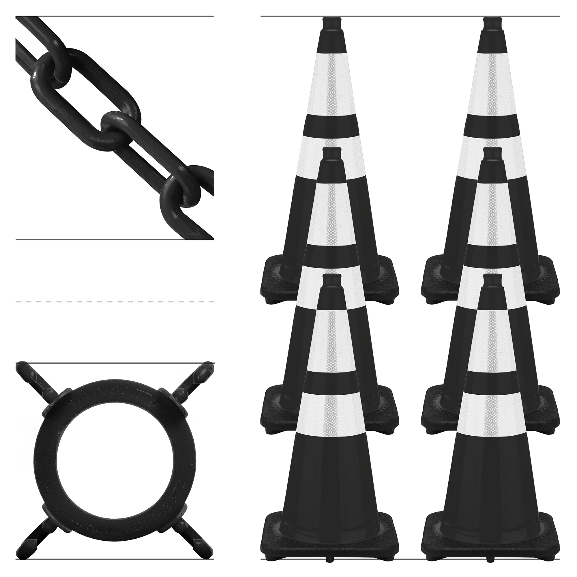 Mr. Chain Reflective Traffic Cone and Chain Kit — 28in. Cones, Black, UV-Resistant, Model# 93250-6
