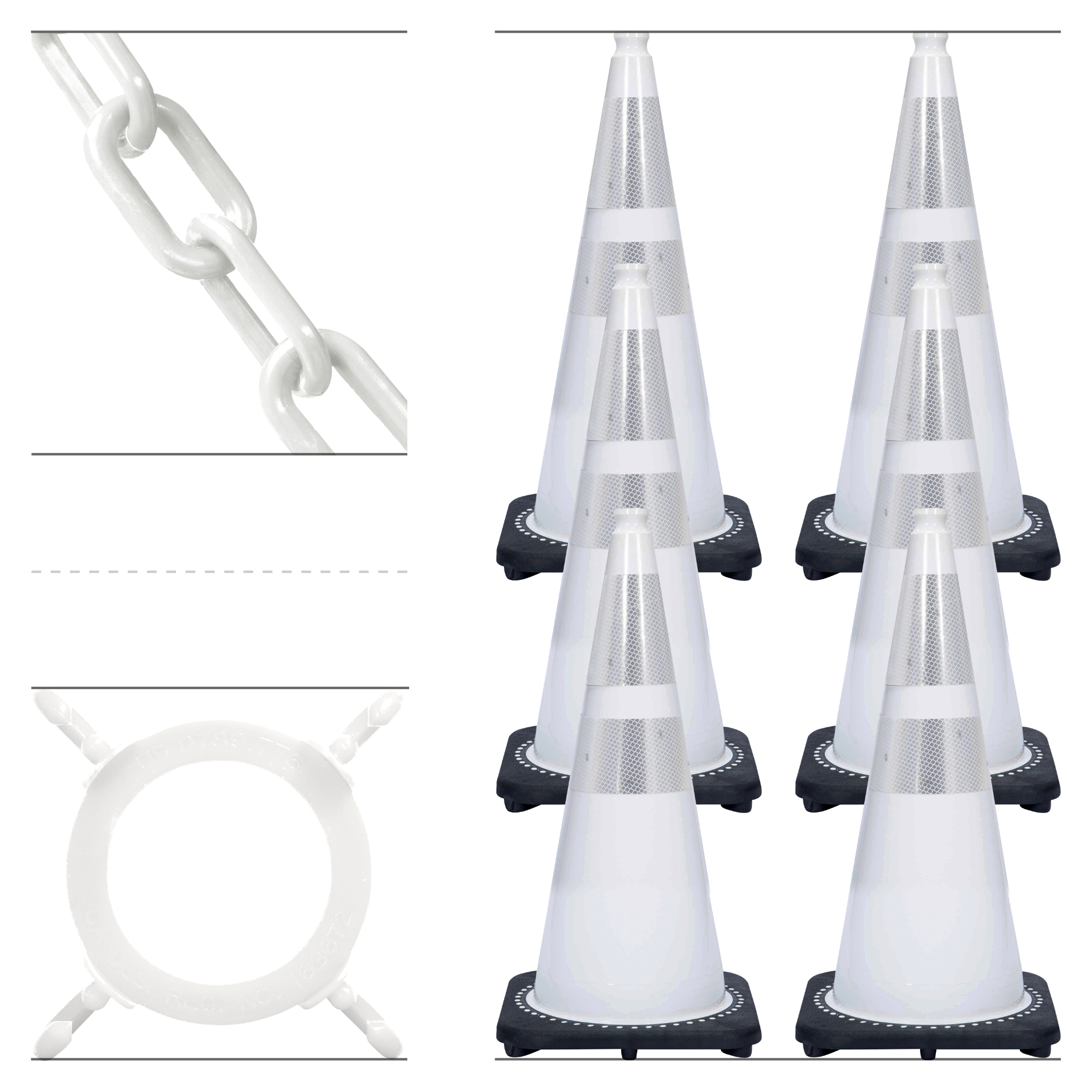 Mr. Chain Reflective Traffic Cone and Chain Kit — 28in., White, PVC, UV-Resistant, Model# 93271-6