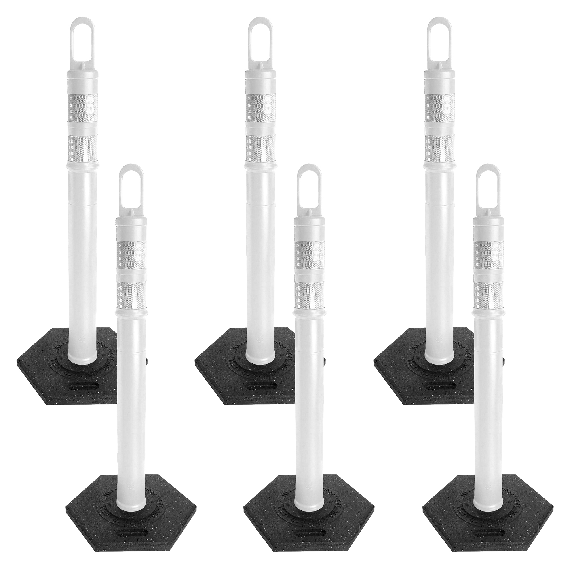 Mr. Chain White Delineators — 47.5in. Height, Reflective Collars, Rubber Base, 6-Pack, Model# 78201-6