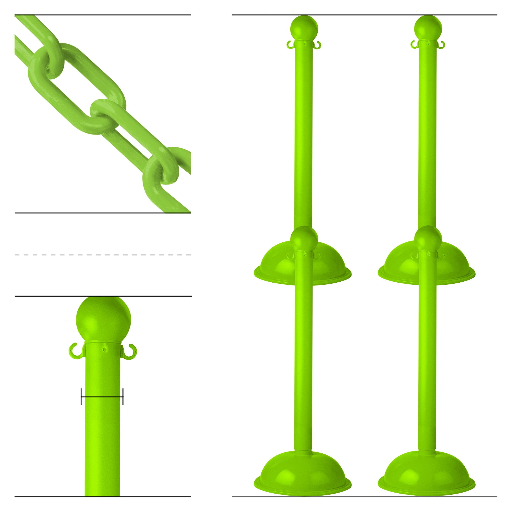 Mr. Chain Safety Green Heavy Duty Stanchion & Chain Kit — 4-Pack, UV-Resistant, Model# 71314-4