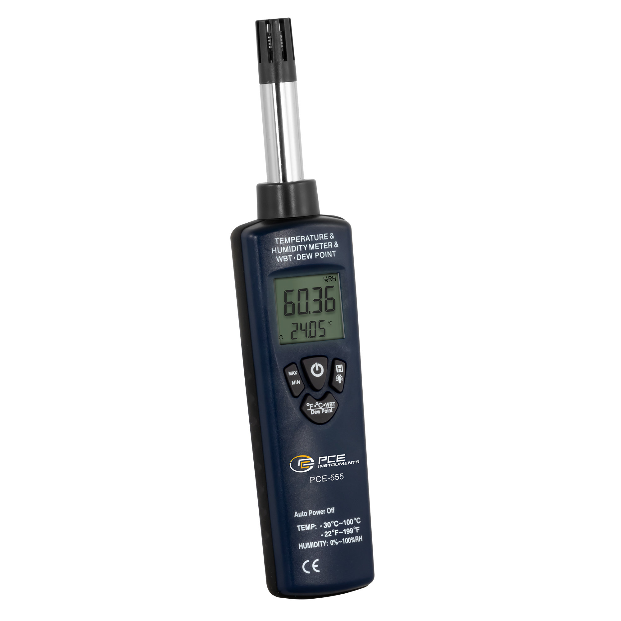 PCE Thermo-Hygrometer — Measures Humidity, Air Temperature, Dew Point, Wet-Bulb, Handheld, Model# PCE-555