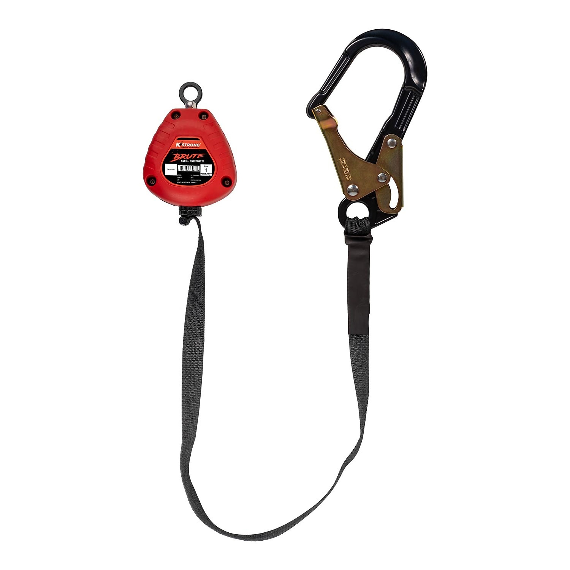 KStrong Brute Self-Retracting Lifeline — 9ft., Hi-Abrasion Resistant Webbing, Aluminum Rebar Hook, Dorsal Connector, 310-Lb. Capacity, Model# UFS359506AR