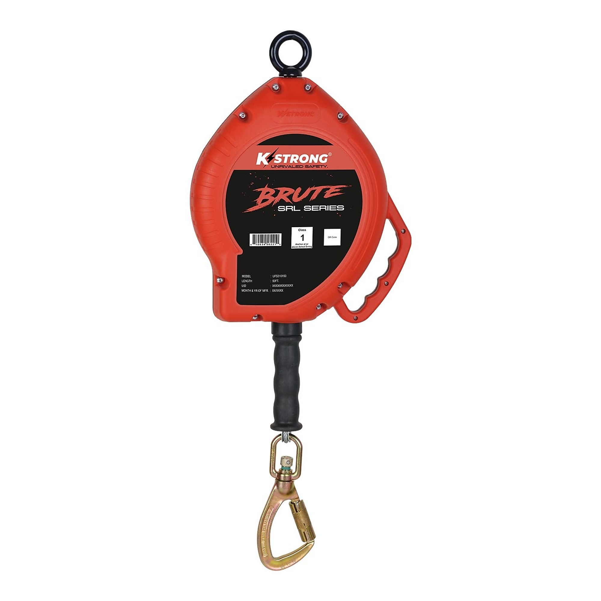 KStrong Brute Self-Retracting Lifeline — 50ft. Galvanized Steel Cable, Load-Indicating Swivel Locking Carabiner, Model# UFS310150