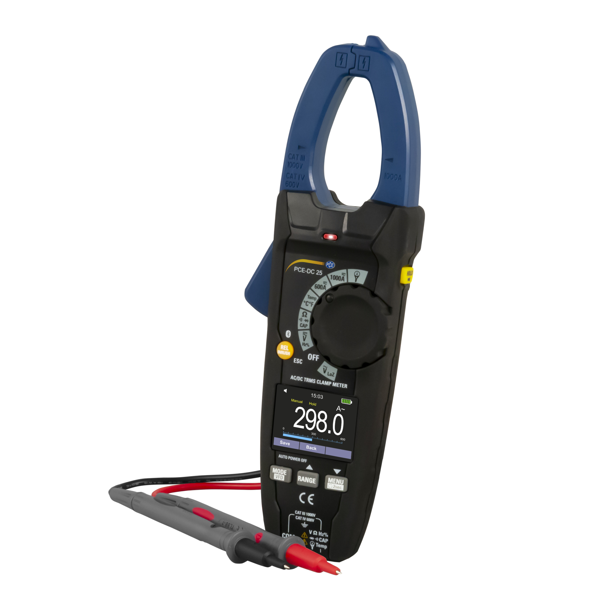 PCE Instruments Digital Clamp Meter — 1000A AC/DC, Inductive Measurement, Model# PCE-DC 25