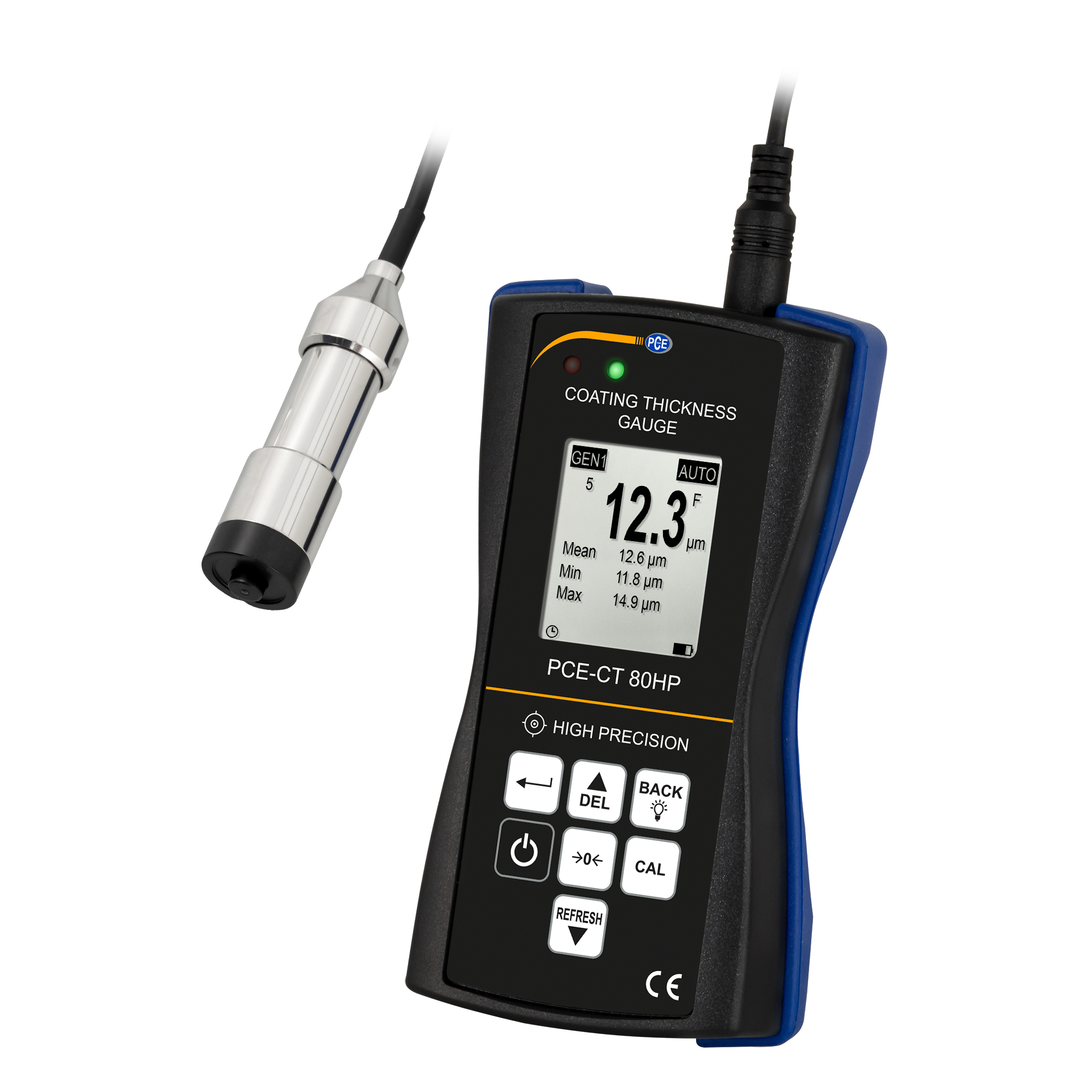 PCE Coating Thickness Meter — Measures Up to 5000 µm, Ferrous and Non-Ferrous Metals, Model# PCE-CT 80HP-FN2D5