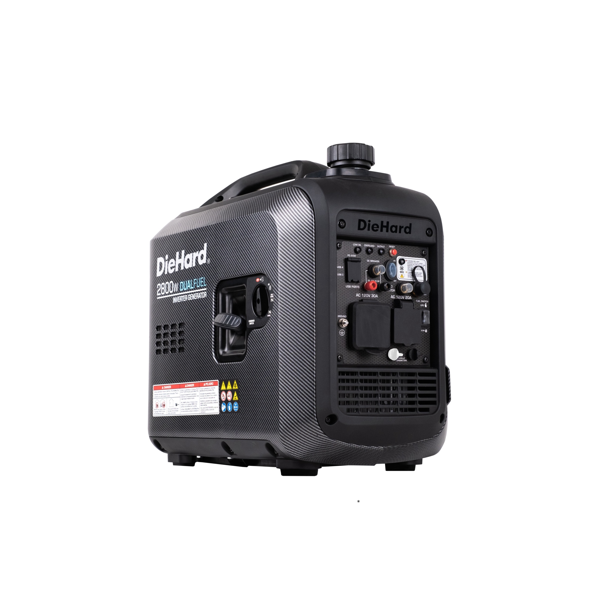 DieHard Dual-Fuel Inverter Generator — 2300W/2050W Rated, 2800W/2600W Peak, 98cc 4-Stroke OHV Engine, CO Alert, Model# DHL2800BiSCO
