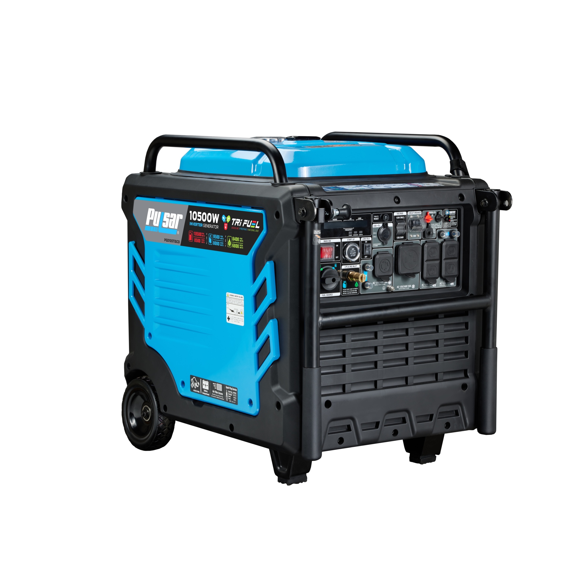 Pulsar 10,500-Watt Tri-Fuel Portable Inverter Generator — 458cc, CO Sentry, Remote Start, Model# PGD105TiSCO