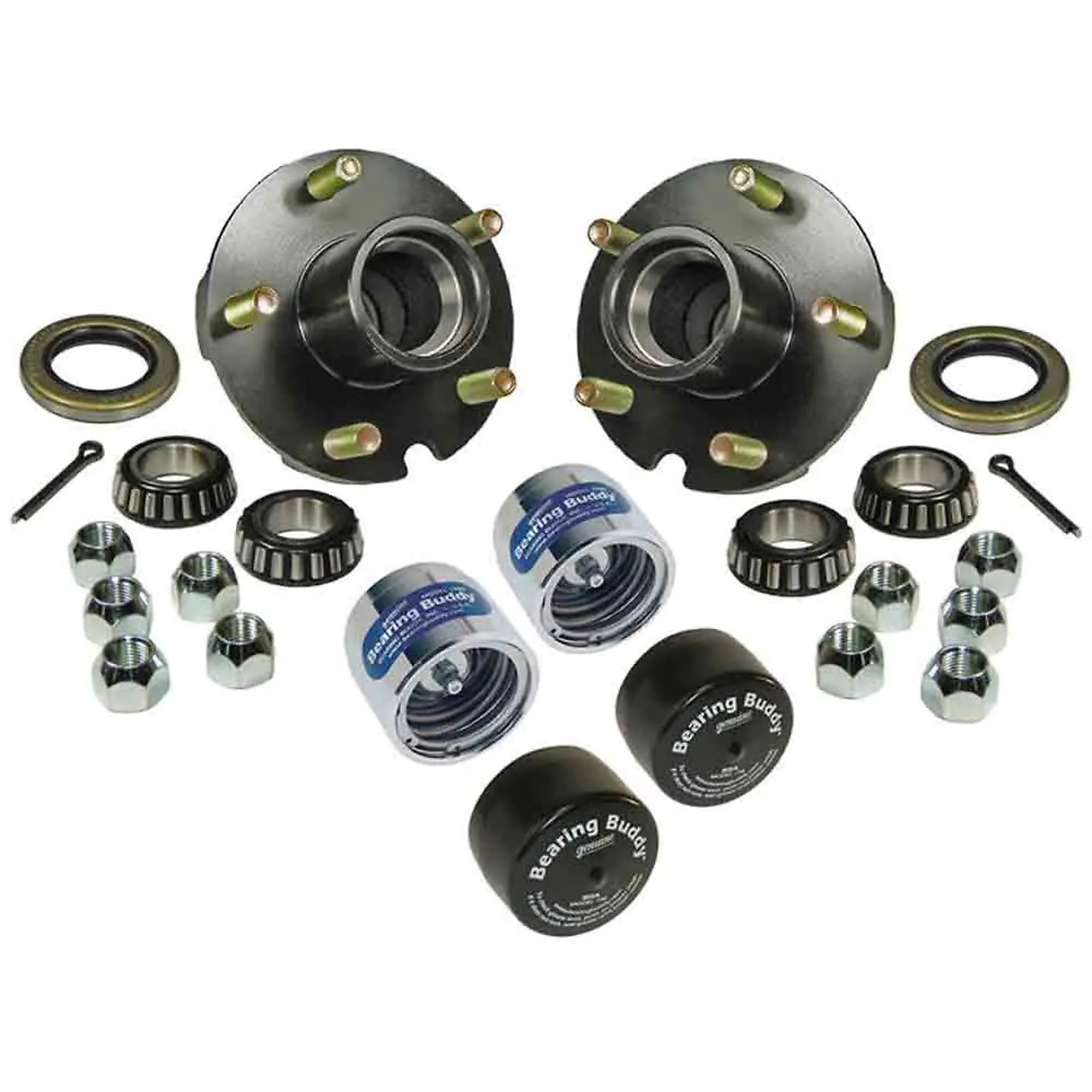 Rigid Hitch, 5-Bolt Idler Hub Kit for 1 inch Straight Spindles-PAIR, 5-Bolt on 4.5in Circle, For 2000 lb Axle, 1250 lb Capacity per Hub, Complete Bearing and Seal Kit, Bearing Protectors and Bras, Model#  BT-150-04-A-BBC