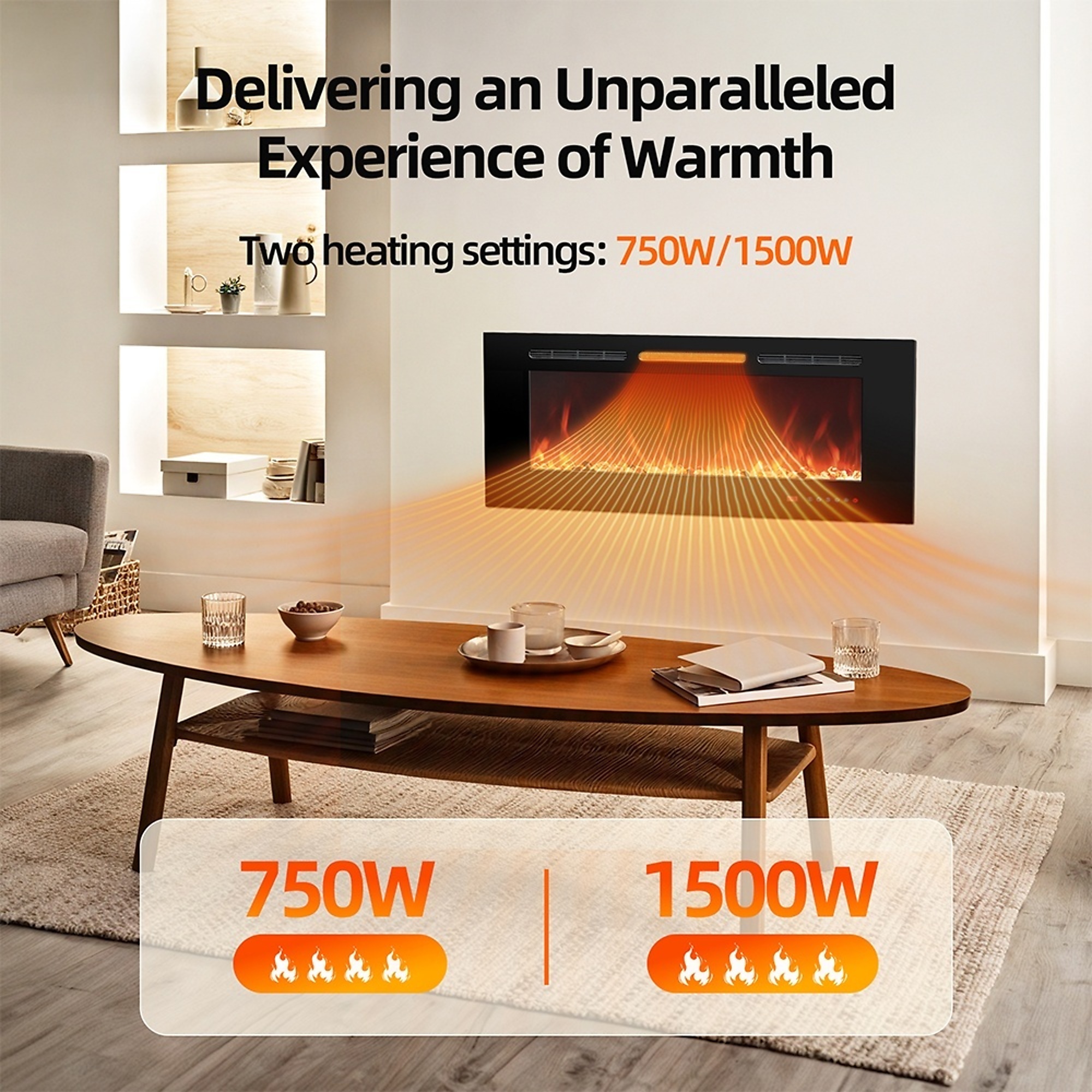 Fireplace Timer 60 in. Wall mount LED Electric Fireplace with Remote Control, Timer, 13 ...