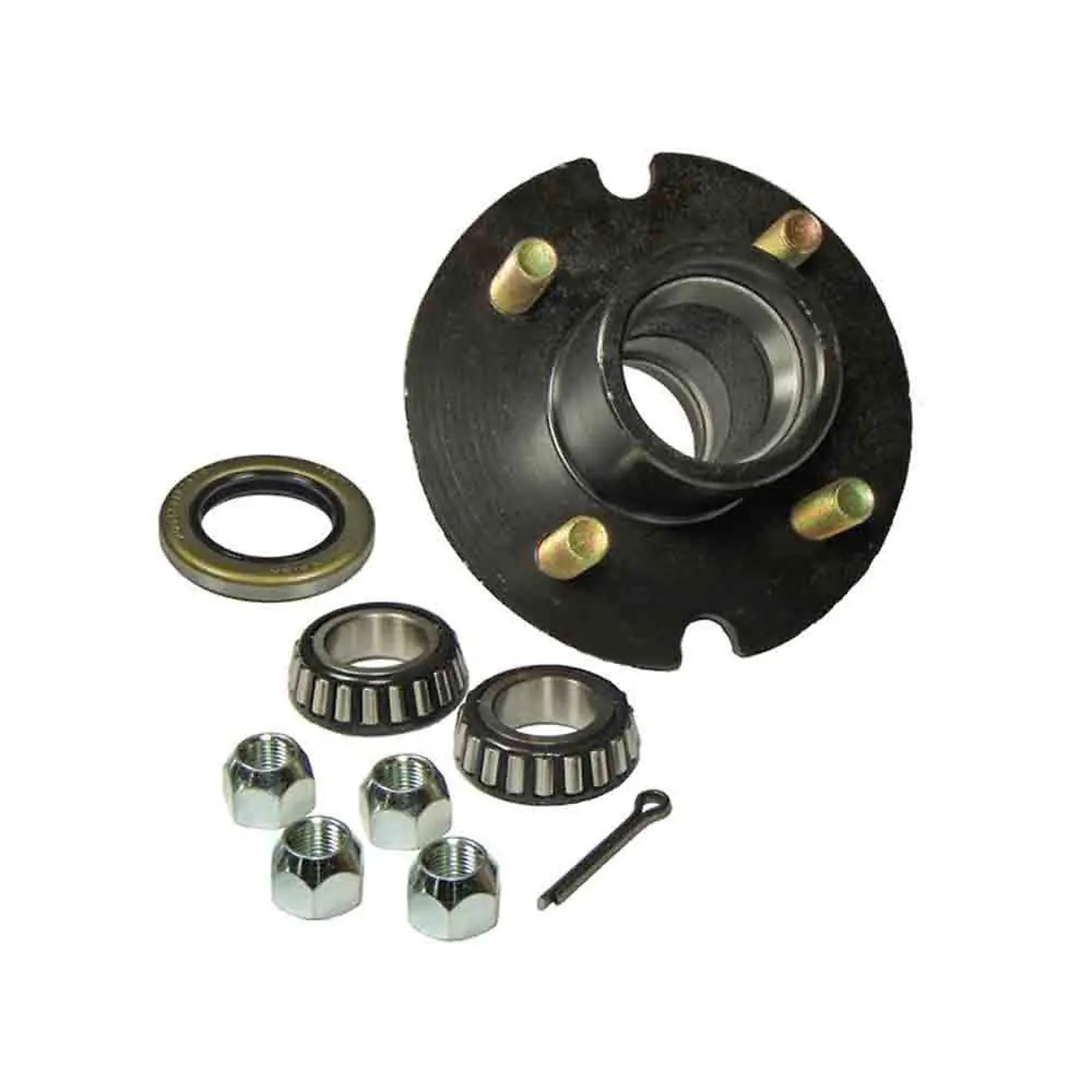 Rigid Hitch, 4-Bolt Idler Hub Kit for 1-1/16 inch Straight Spindles, 4-Bolt on 4in Circle, For 2200 lb Axle, 1250 lb Capacity per Hub, EZ-Lube Cap and Plug, Complete Bearing and Seal Kit, Model#  BT-100-22-EZ
