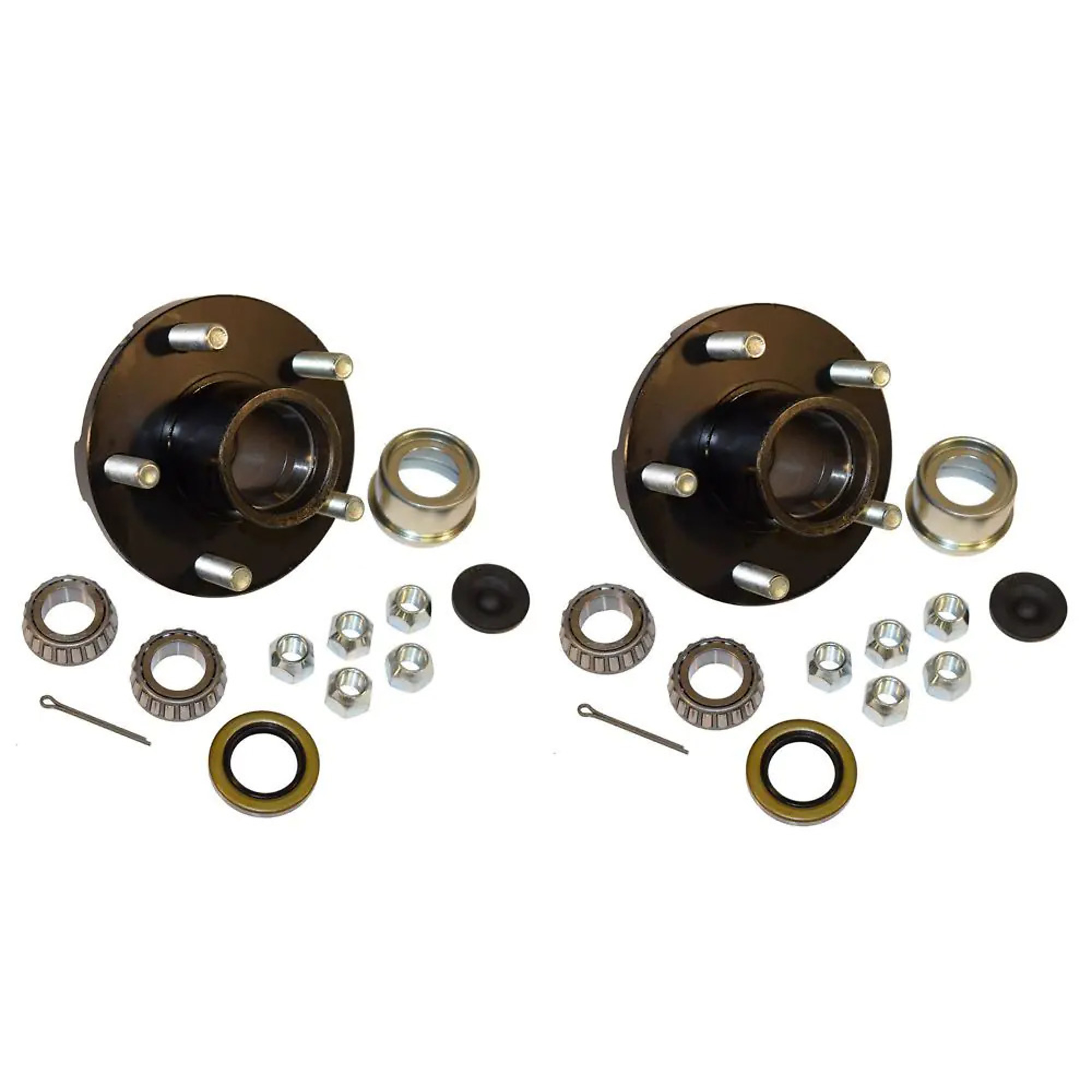Rigid Hitch, Pair of 5-Bolt Idler Hubs Kit for 1-1/16 inch Straight Spindles, 5-Bolt on 4.5 in Circle, For 2200 lb Axle, 1250 lb Capacity per Hub, EZ-Lube Cap and Plug, Complete Bearing and Seal Kit, Model#  BT-150EZ-PR