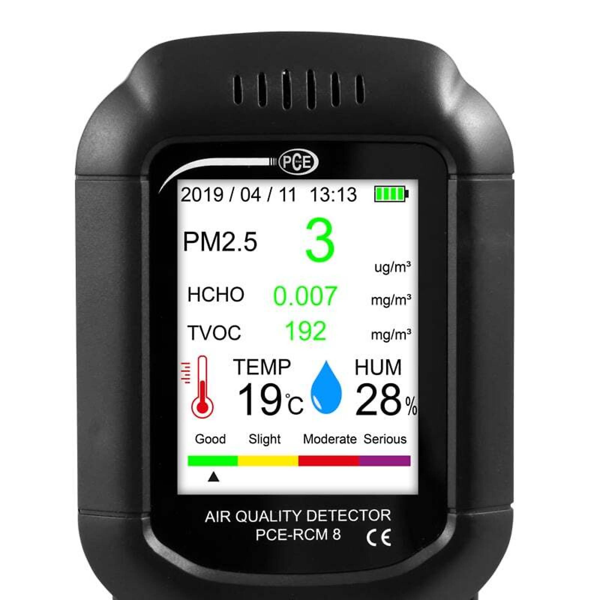 PCE Air Quality Meter — Measures Mass Concentration, Formaldehyde, Total Volatile Organic Compounds, Model# PCE-RCM 8