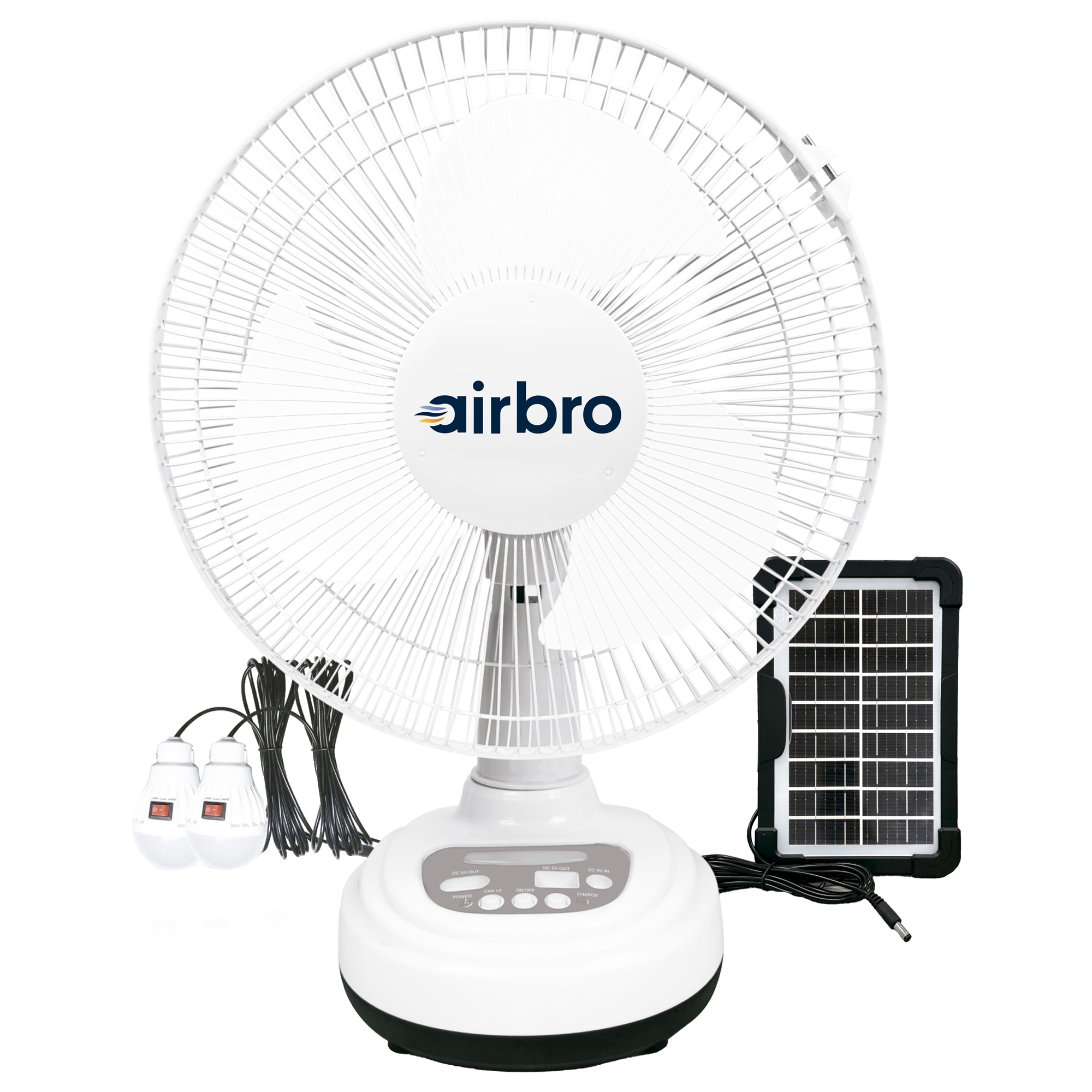 Airbro FSA-12 Rechargeable AC/DC Fan with Solar Charging — 12in., White, Model# FSA-12