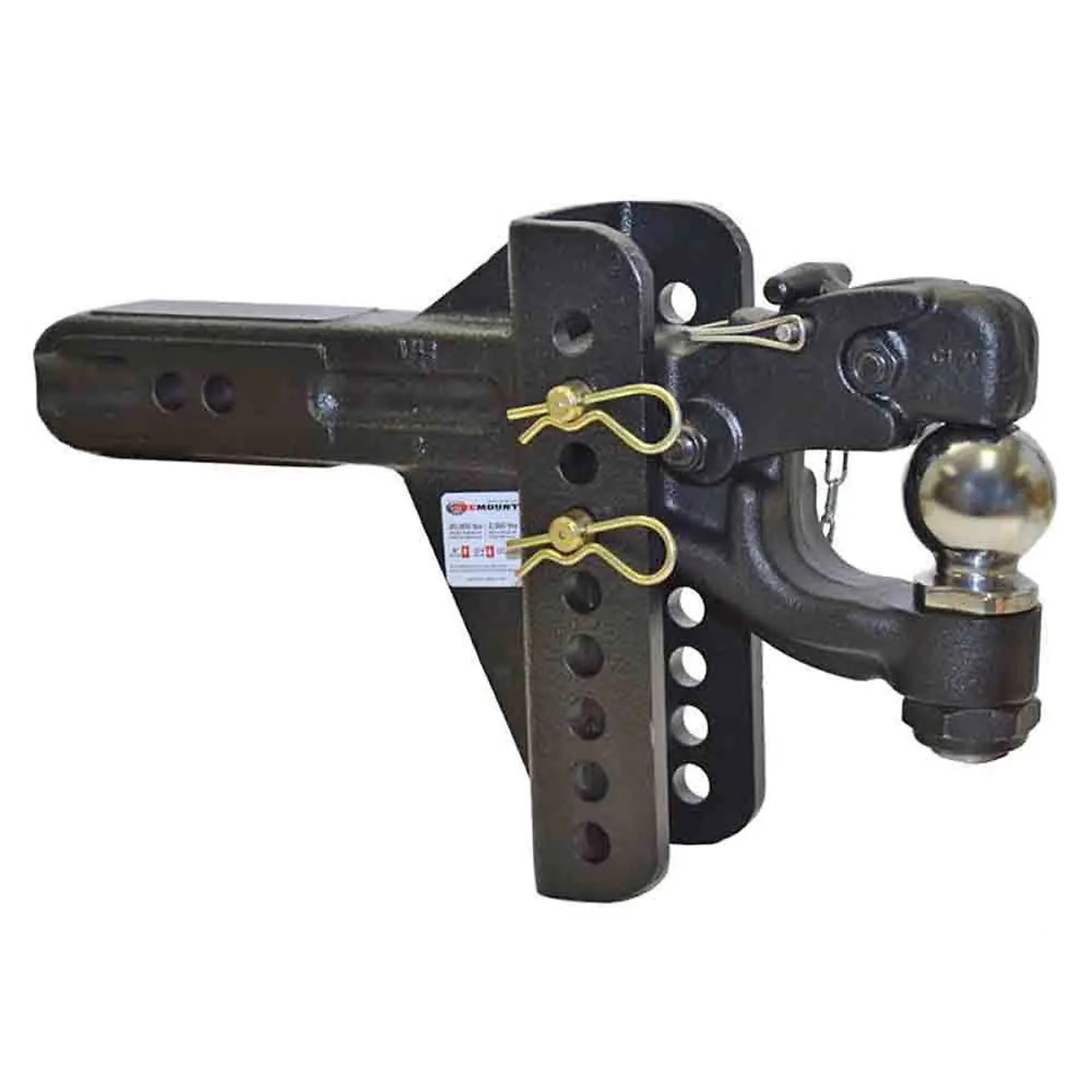 OneMount Adjustable Ball & Pintle Combo — 12in. Height Adjustment, 2.5in. Steel Shank, Zinc Pins, Black Powder Coat, 20,000 Lb. GTW, Model# AE-10215