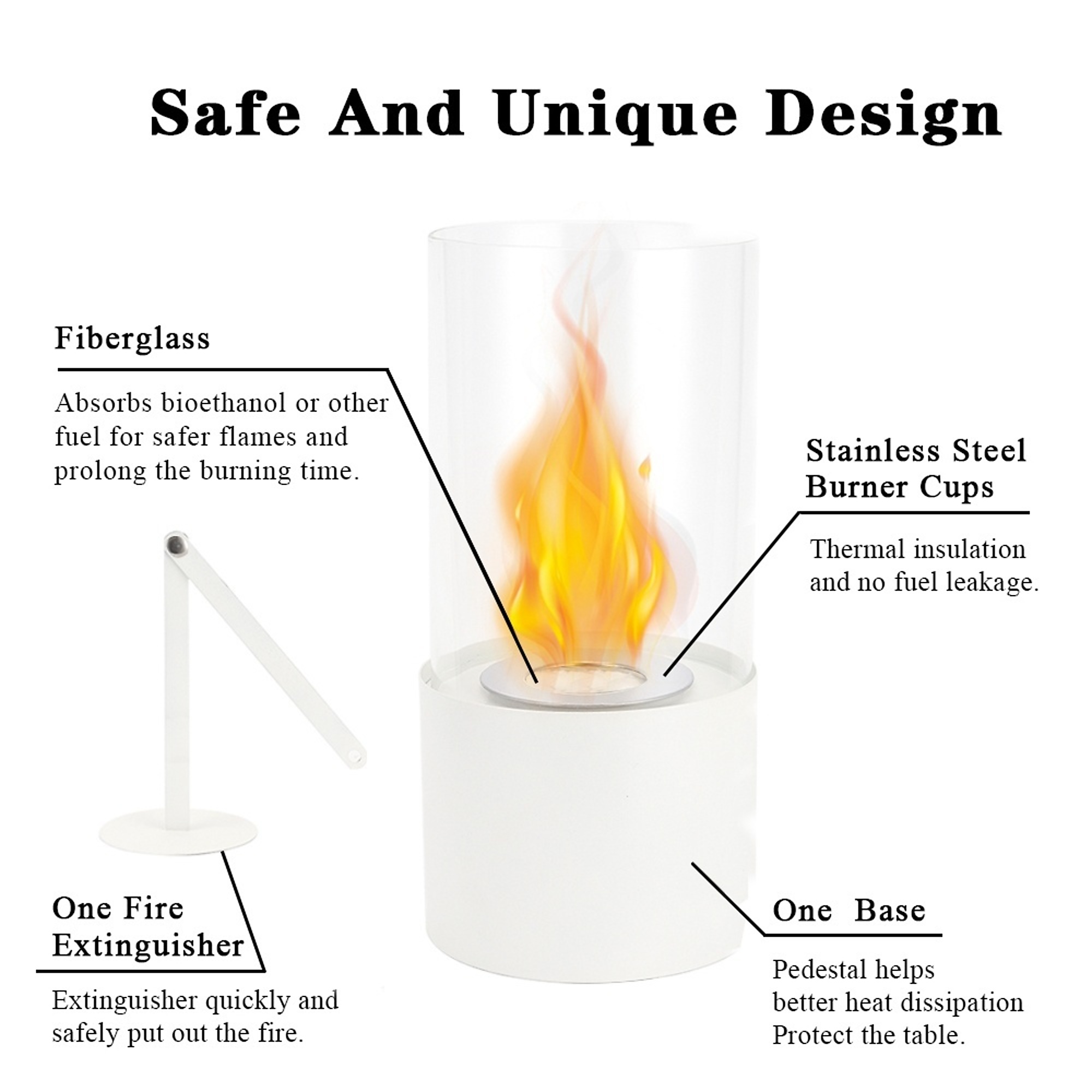 EdenDirect Tabletop Ventless Bioethanol Fireplace — 5in., White ...