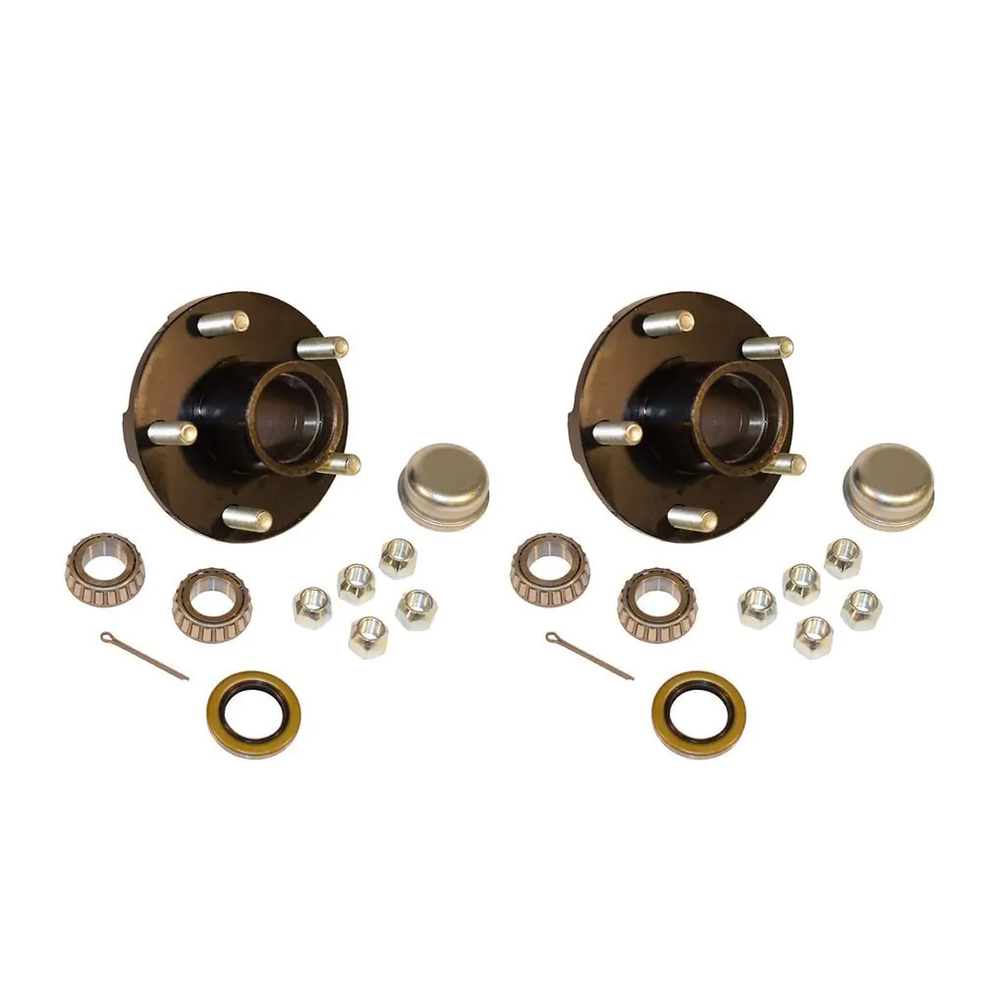 Rigid Hitch, Pair of 5-Bolt Idler Hubs Kits for 1 inch Straight Spindles, 5-Bolt on 4.5 in Circle, For 2000 lb Axle, 1250 lb Capacity per Hub, Complete Bearing and Seal Kit, Model#  BT-150-PR