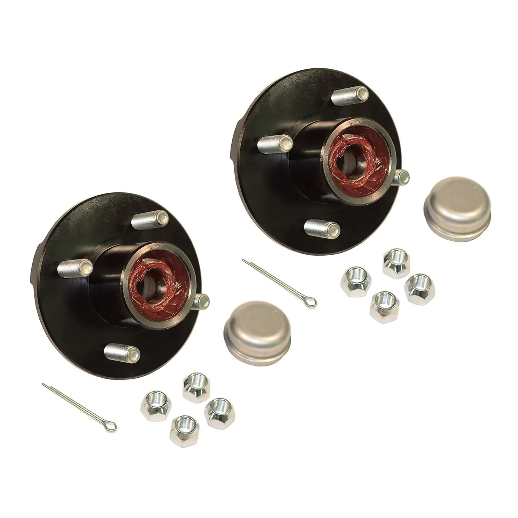 Rigid Hitch, Pre-Greased 4-Bolt Hub Assembly - Pair, 4 On 4 Inch Bolt Circle, 1250lb Capacity for 1 inch Straight Spindles, Model# RHI-100-PG-PR