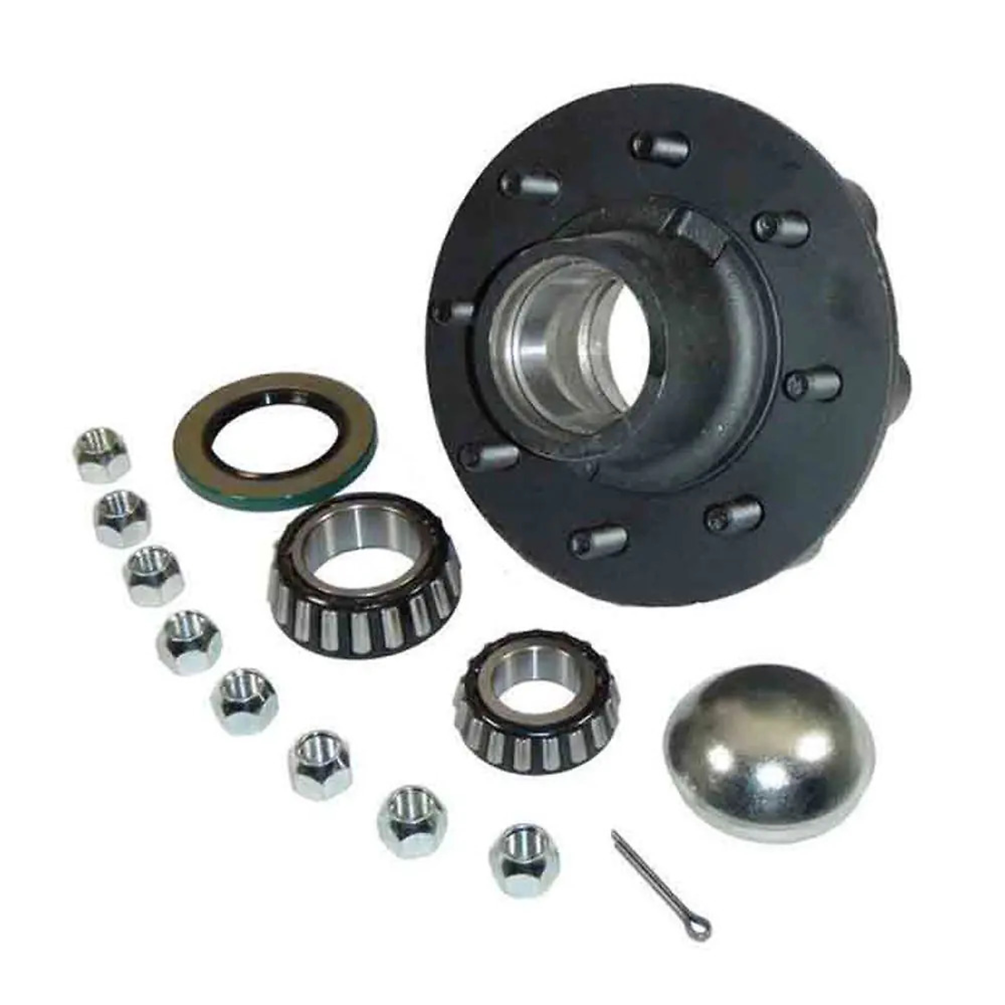 Rigid Hitch, 8-Bolt Idler Hub Kit for 1-3/4 To 1-1/4 Tapered Spindles, 8-Bolt on 6.5 inch Circle, For a 5,200lb to 6,000lb Axle, 3K lb Capacity per Hub, Complete Assembly with 2.25 ID Seal, Model# H-1208-25-A