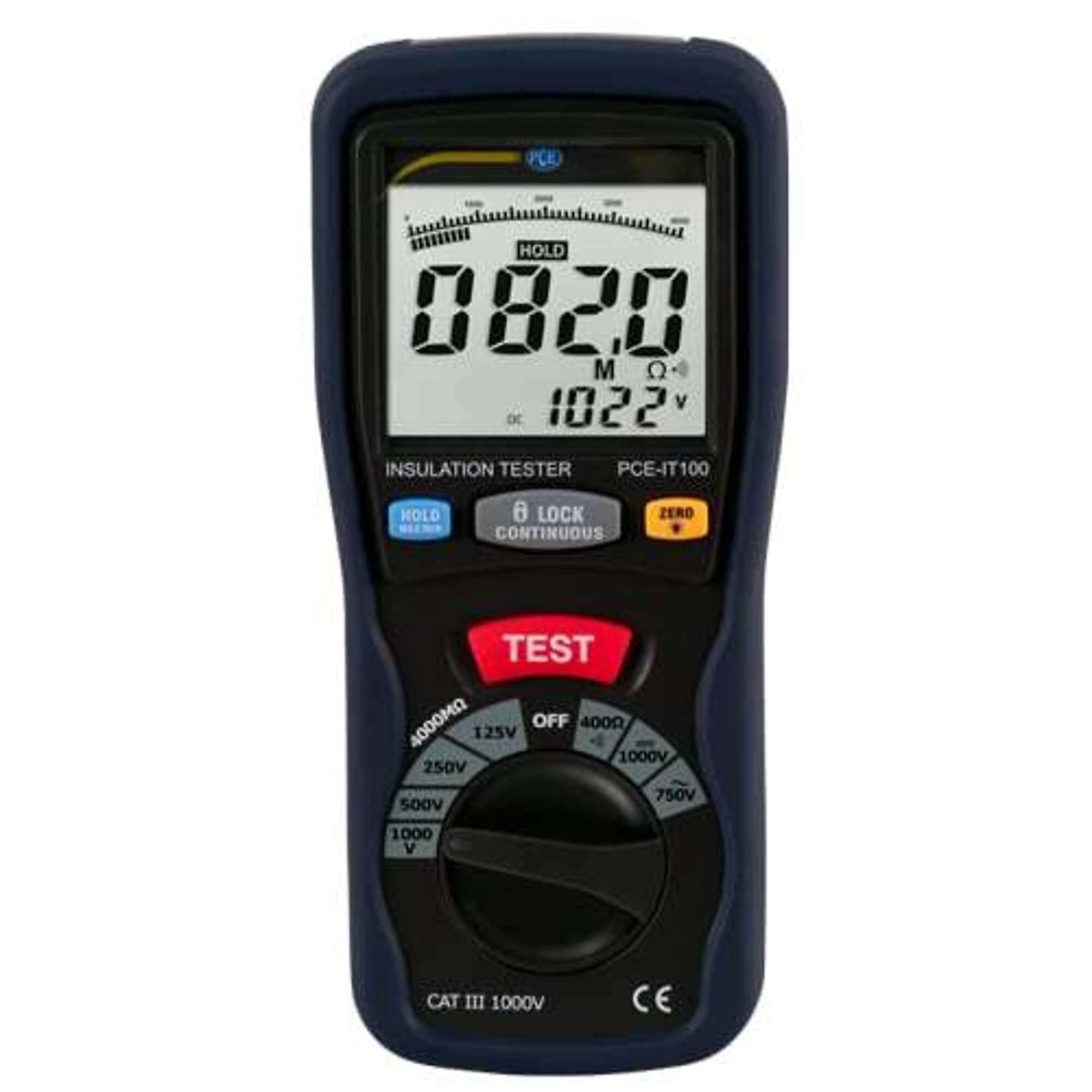 PCE Insulation Tester — 125V/25V/5V/1V, 4 M? Capacity, Model# PCE-IT100