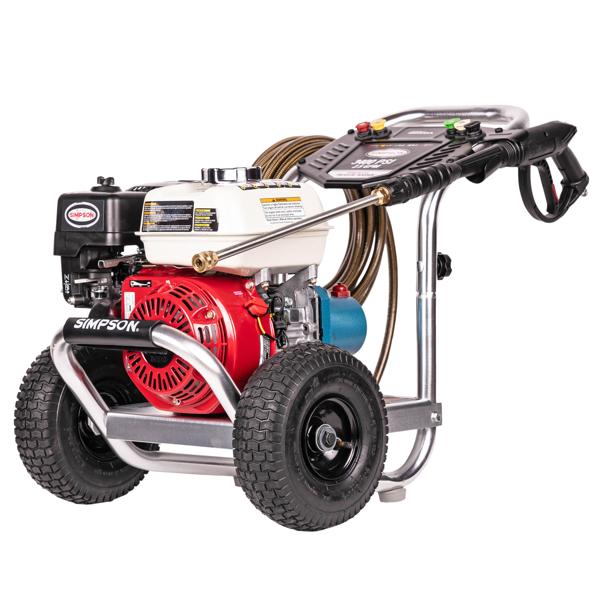 Simpson Aluminum Cold Water Professional Gas Pressure Washer — 3400 PSI, 2.5 GPM, Honda GX200 Engine, CAT Triplex Plunger Pump, Model# ALH3228