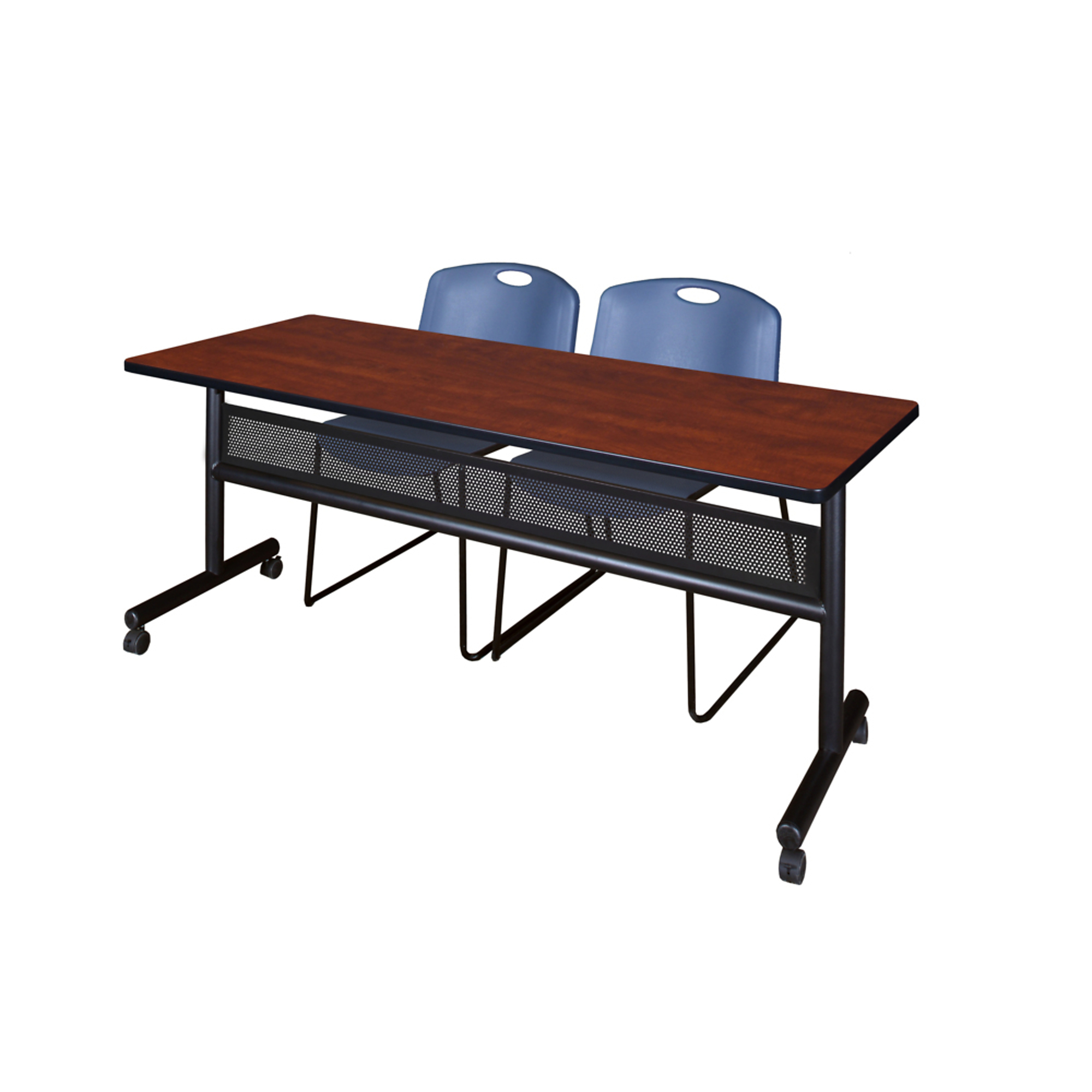 Regency Kobe Flip-Top Privacy Nesting Table with Zeng Stack Chairs — 72in. x 24in., Cherry/Maple, 2 Chairs, Blue, Model# MKFTM7224CH44BE