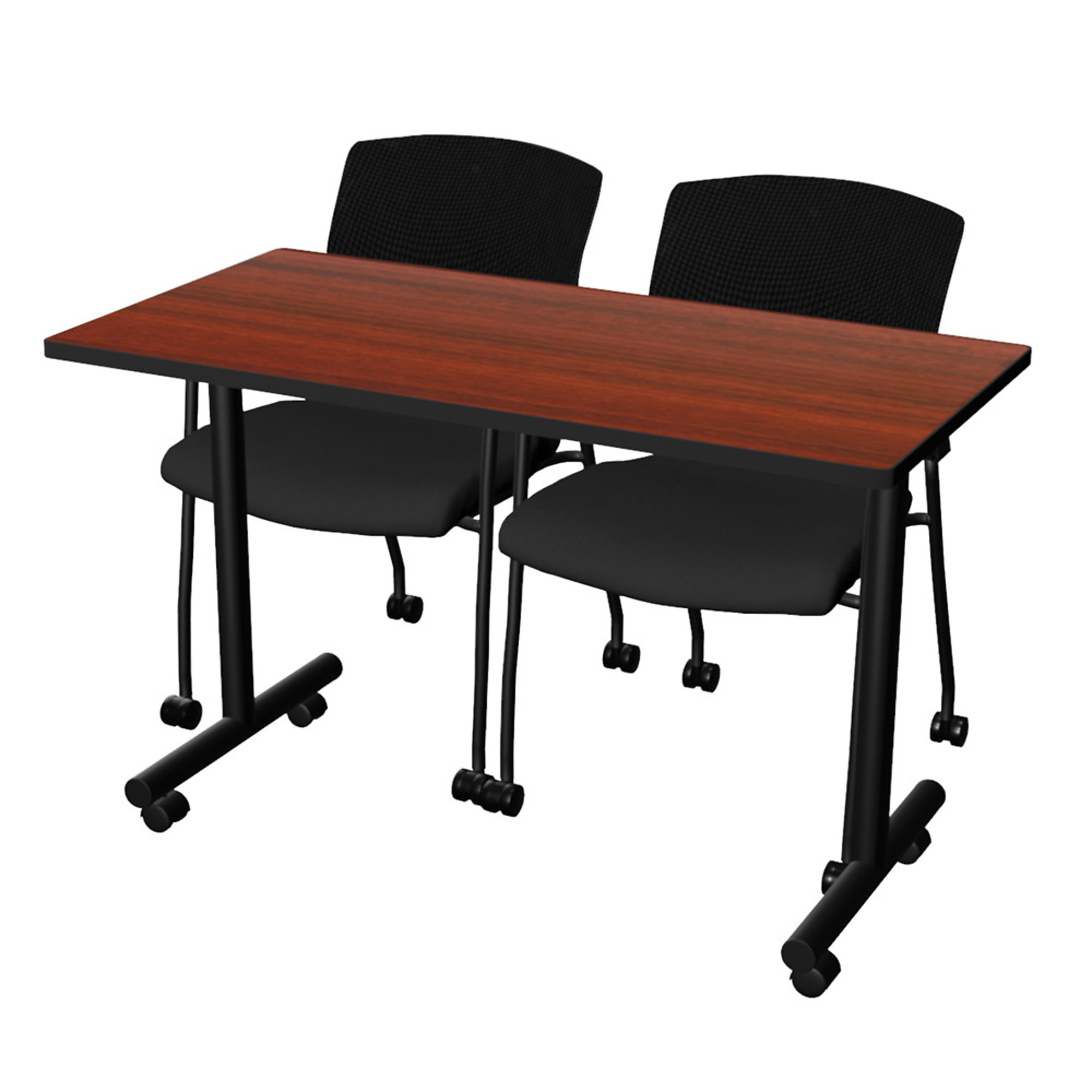 Regency Kobe Mobile T-Base Training Seminar Table with 2 Knight Mesh Chairs — 48in. x 24in., Mahogany, Model# MKTRCC4824MH56CBK