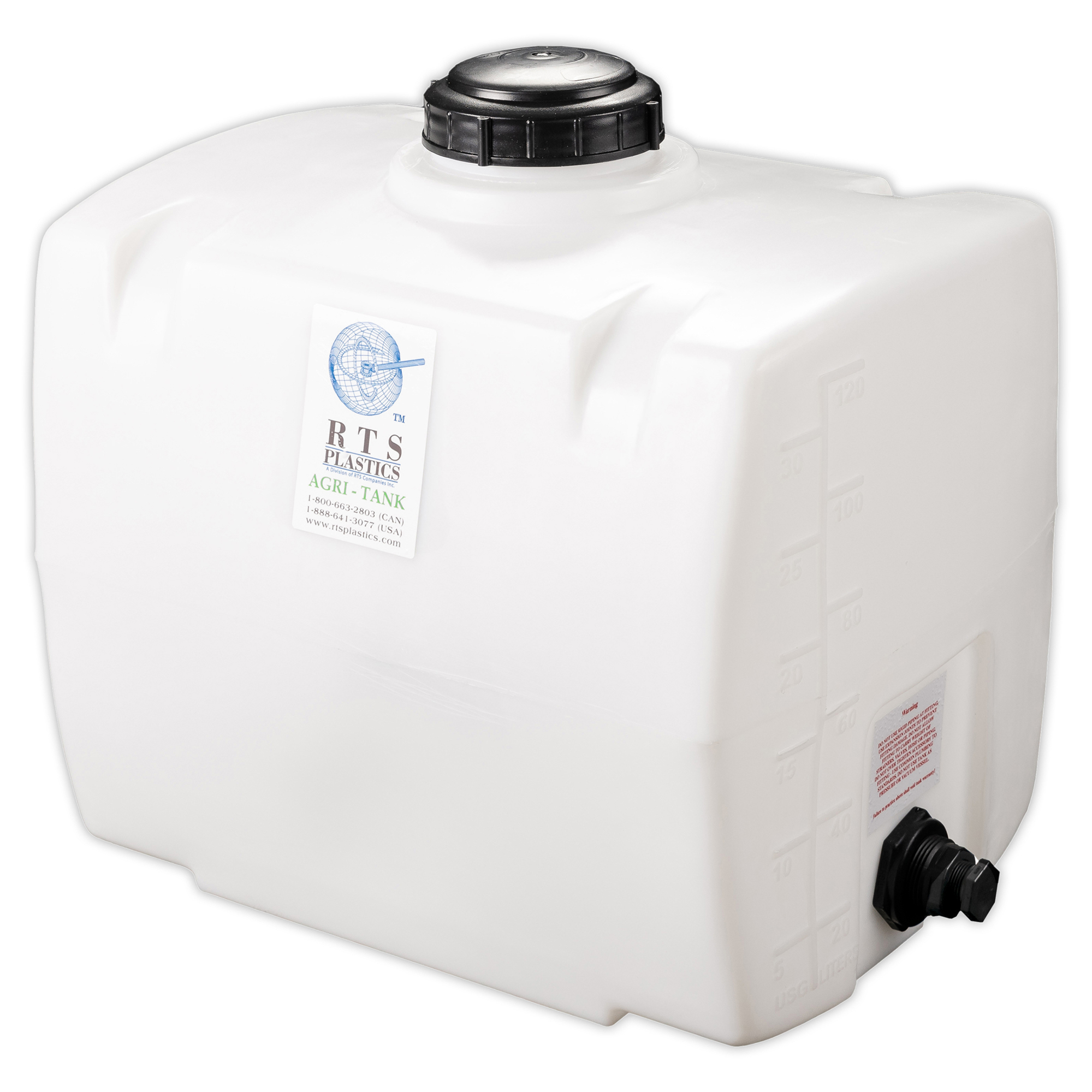 RTS Plastics PCO Tank 30 Gal., Vented Cap, Molded-In Gallon Markings, Strap Grooves, Bulkhead Fitting, Model# 161911924A0081