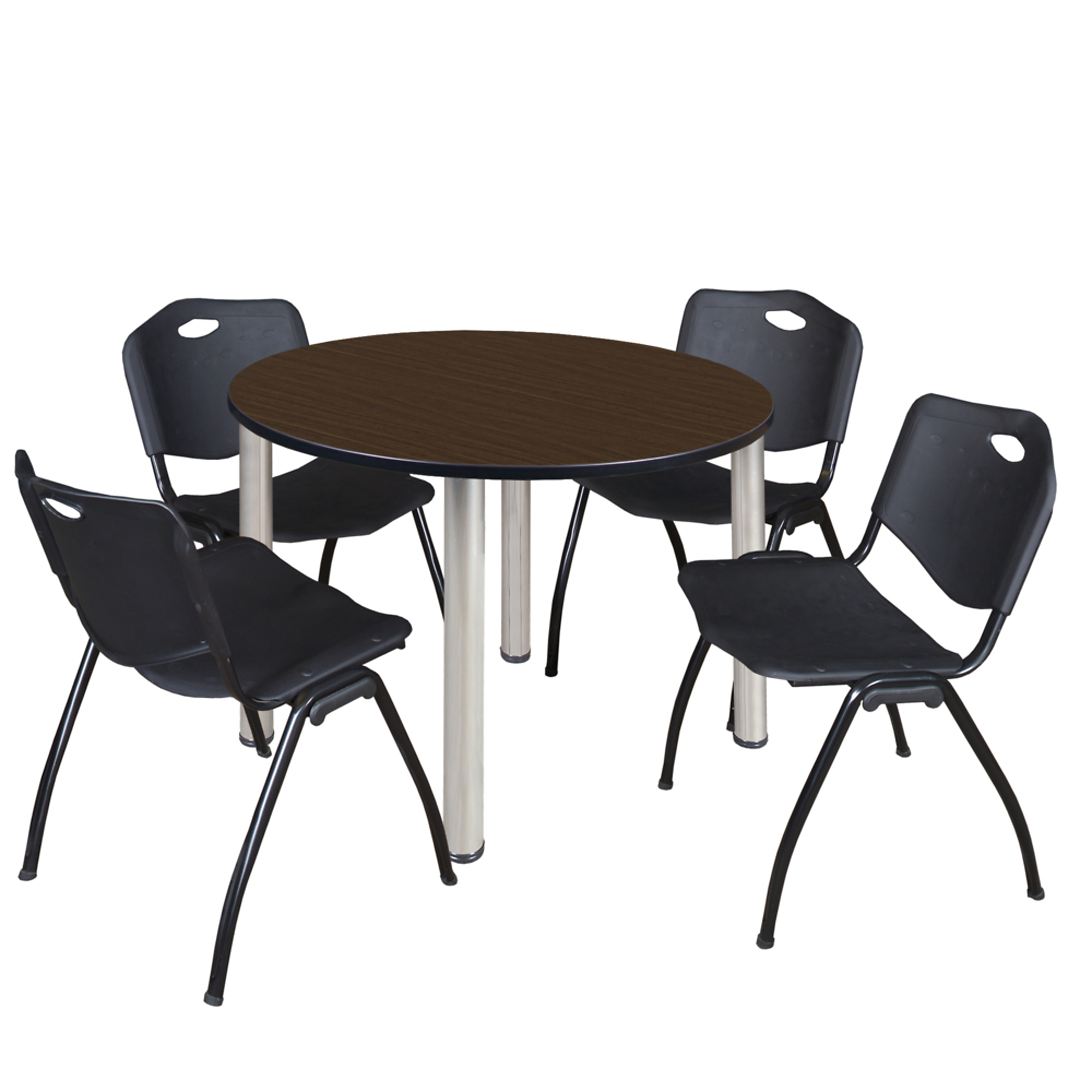 Kee 48\" Round Breakroom Table- Neo Walnut/ Chrome &amp; 4 'M' Stack Chairs ...