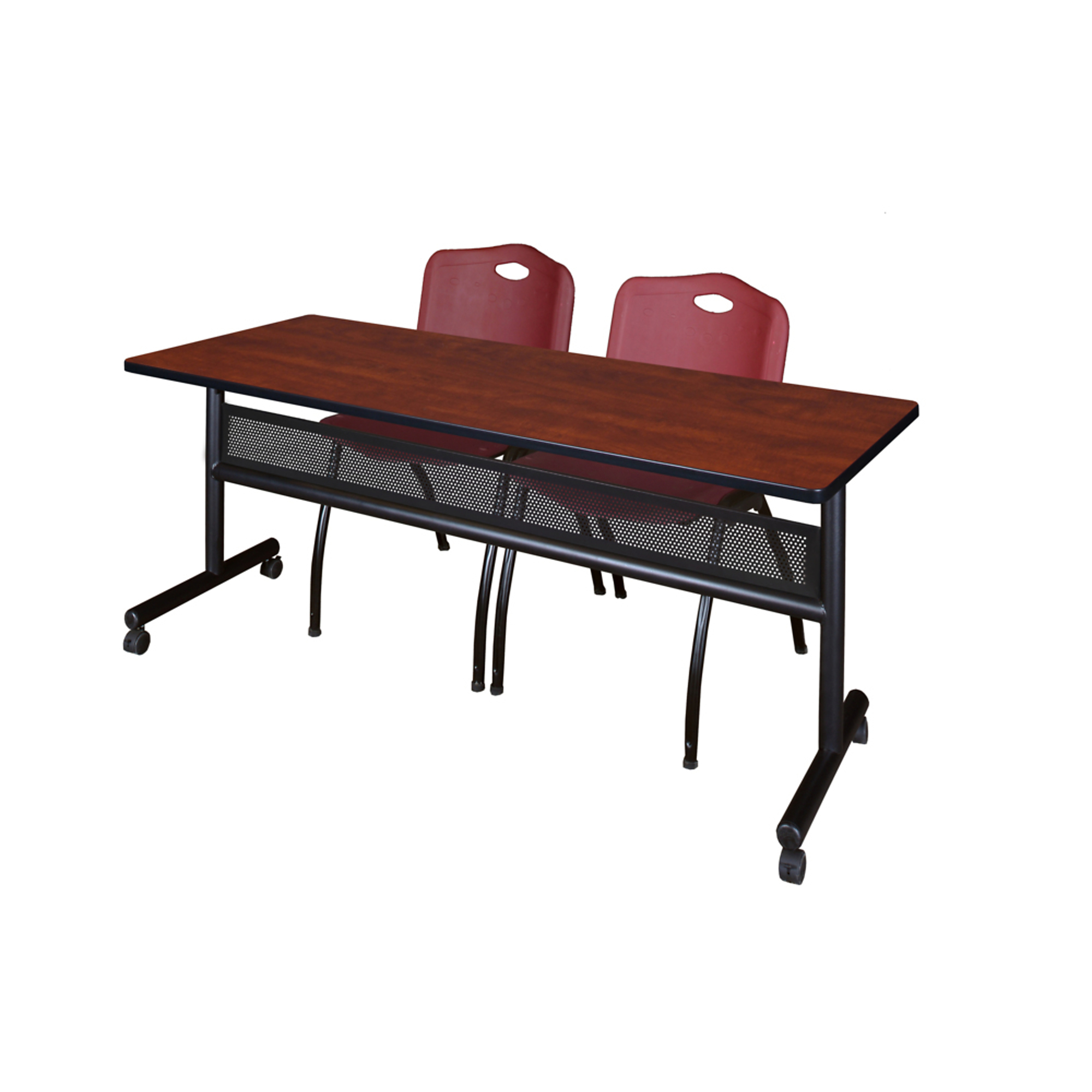 Regency Furniture Kobe Flip-Top Privacy Nesting Table Set — 72in. x 24in., Cherry/Maple, Includes 2 Burgundy Stack Chairs, Model# MKFTM7224CH47BY
