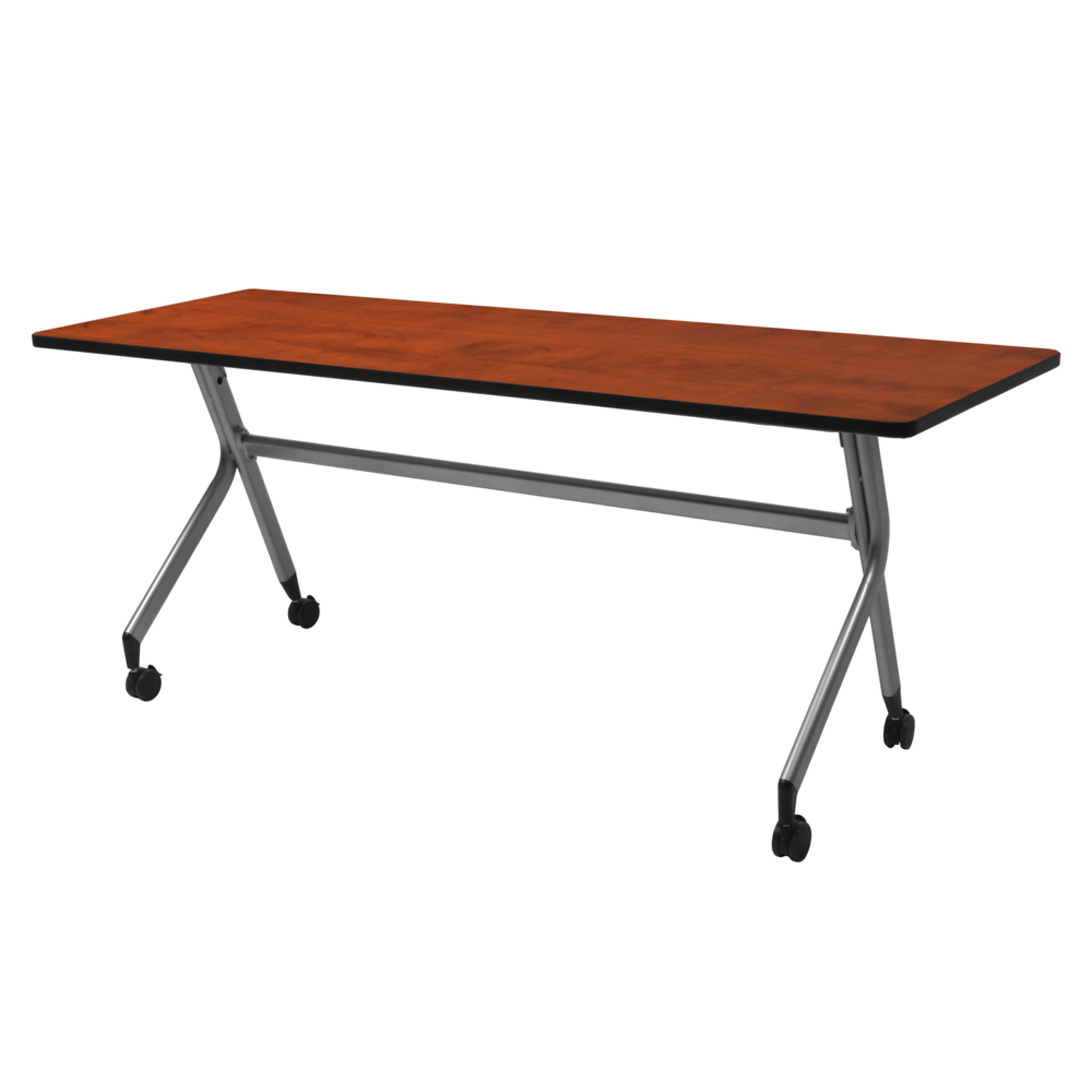 Regency En Route Flip Top Mobile Training Table — 66in. x 24in., Cherry and Grey, Locking Casters, Model# MMFB6624CHGY
