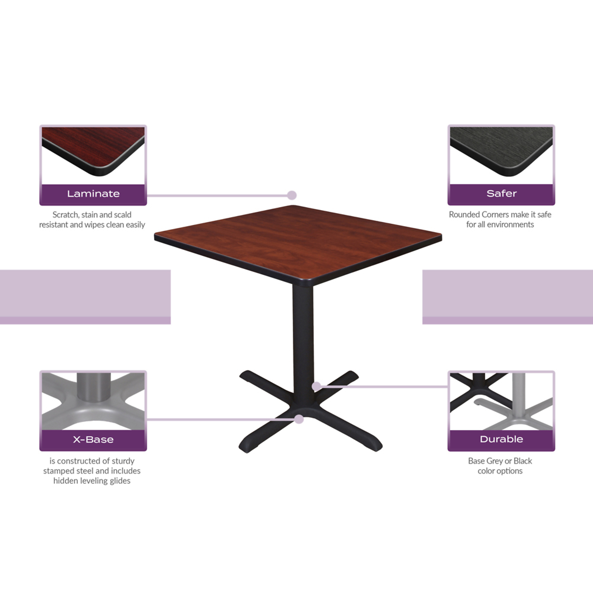 Regency Kee 30 in. Small Square Breakroom Table- Cherry Top, Black Legs ...