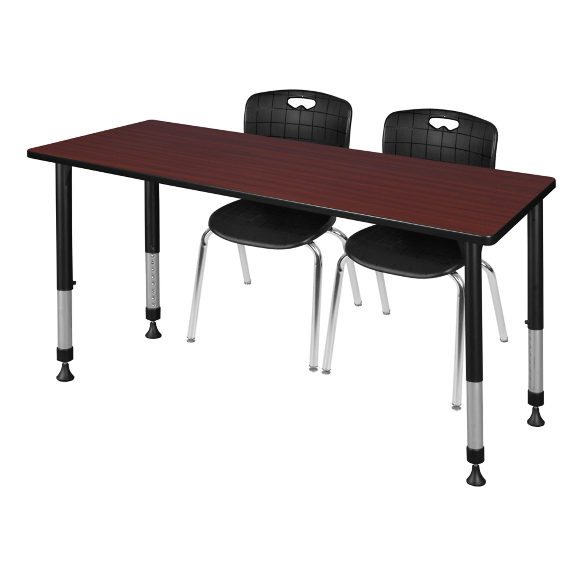 Regency Kee Adjustable Classroom Table with 2 Andy Stack Chairs — 72in. x 30in., Mahogany, Model# MT7230MHAPBK40BK