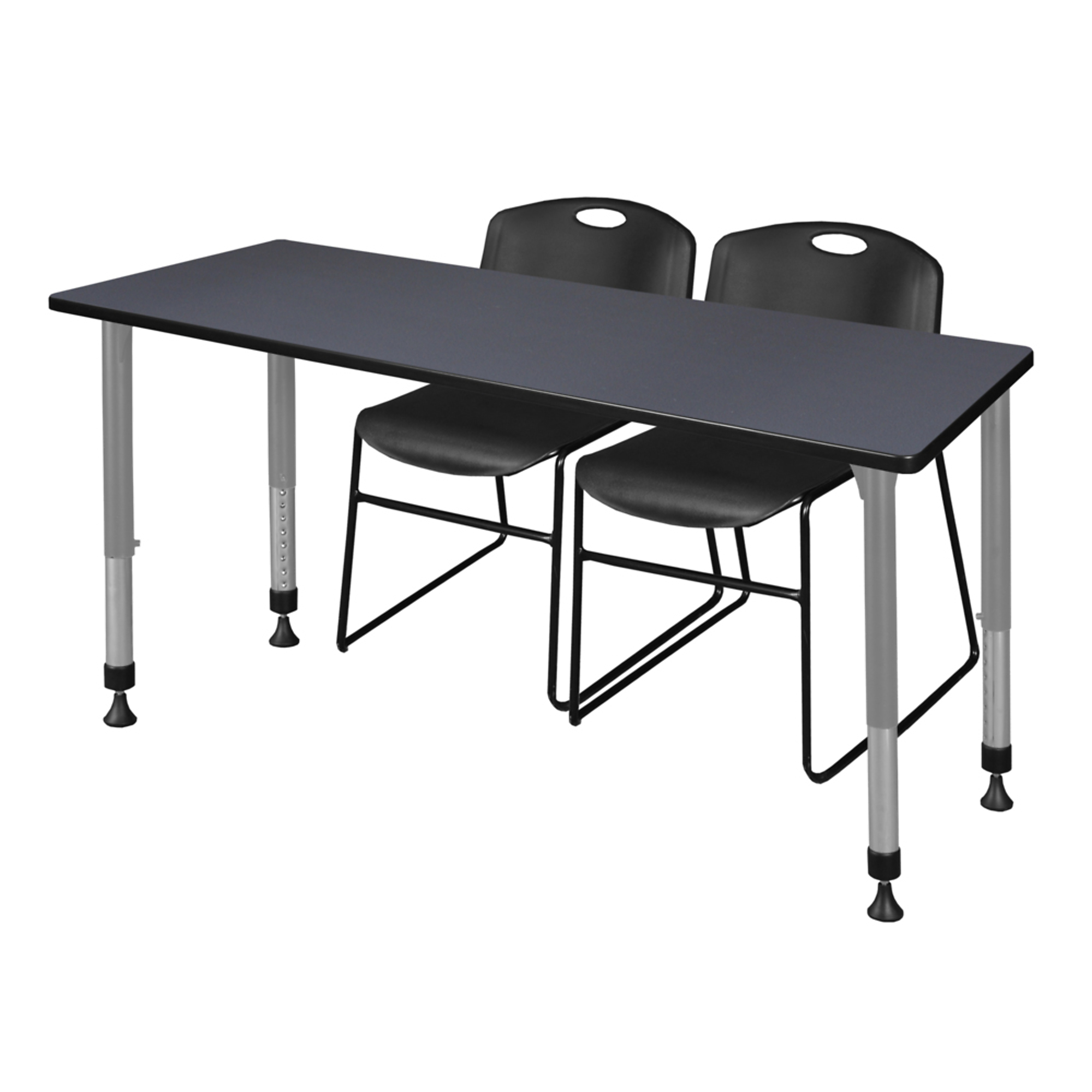 Regency Kee Adjustable Classroom Table with 2 Zeng Stack Chairs — 60in. x 30in., Grey, Black & Grey Base, Model# MT6030GYAPGY44BK
