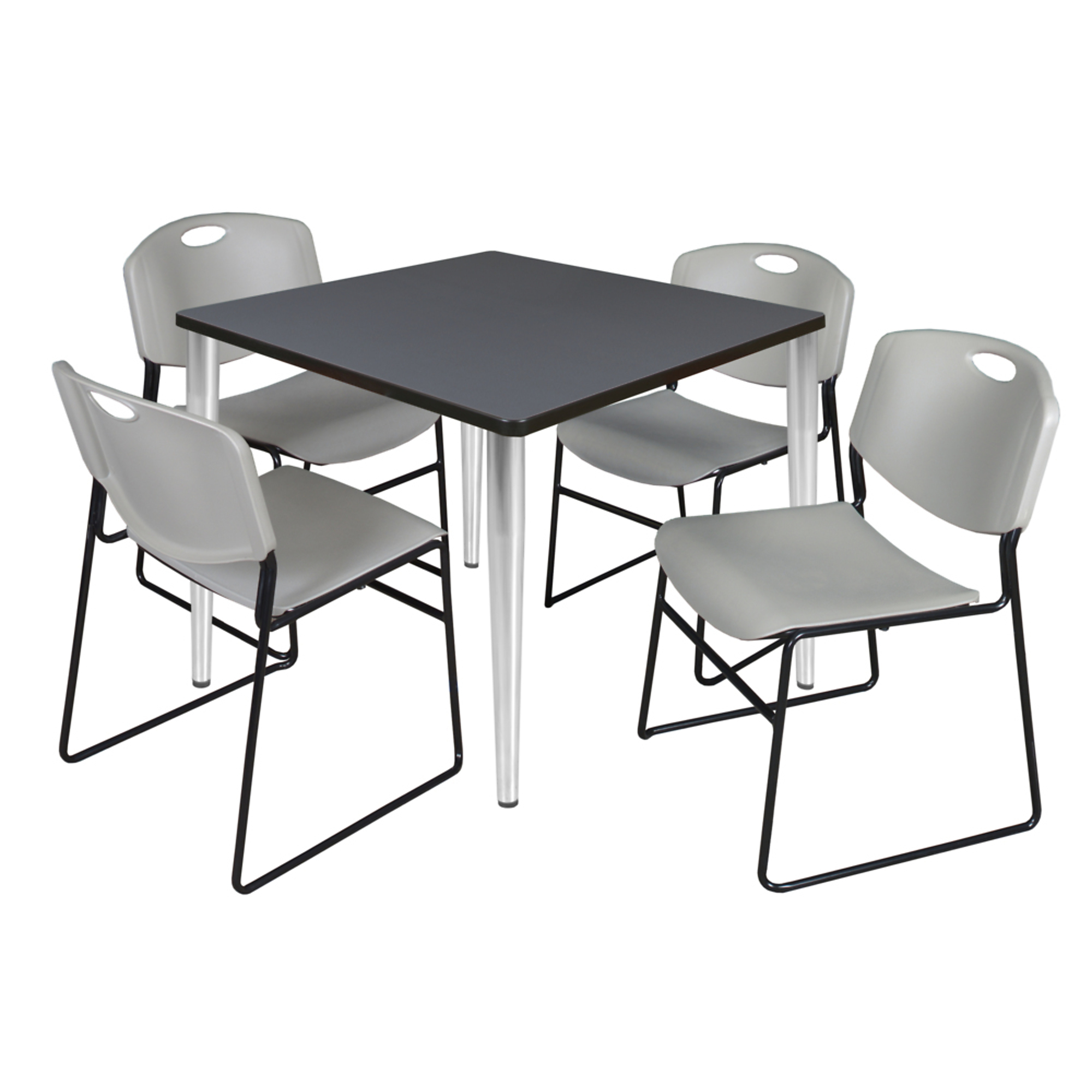 Regency Kahlo Breakroom Table Set — 42in. Square, Grey Top, Chrome Base, 4 Grey Zeng Stack Chairs, Model# TPL4242GYCM44GY