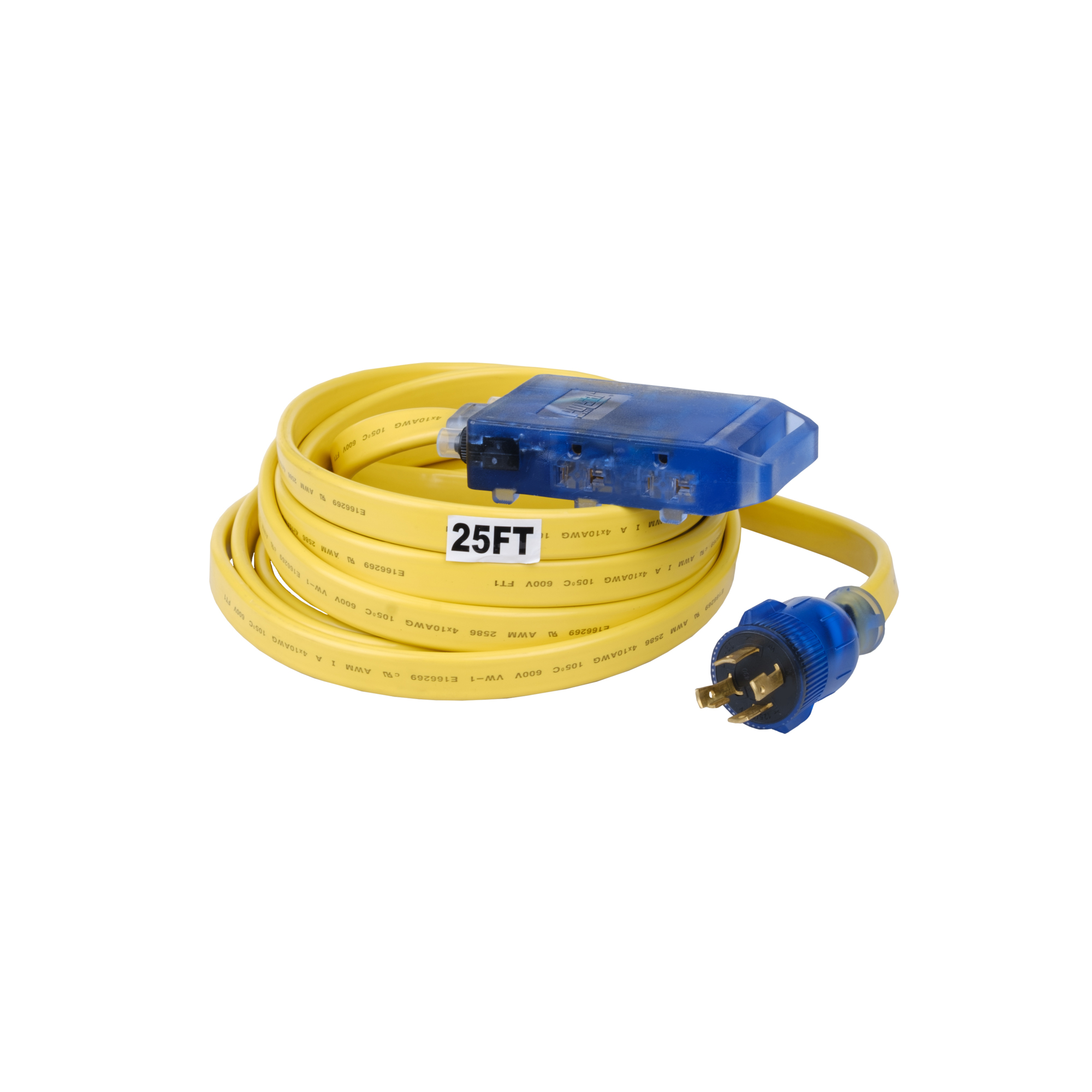 Pulsar Flat Generator Extension Cord — 25ft., 30A, 125/250V, 10-Gauge, 4 Outlets, Model# PGA424