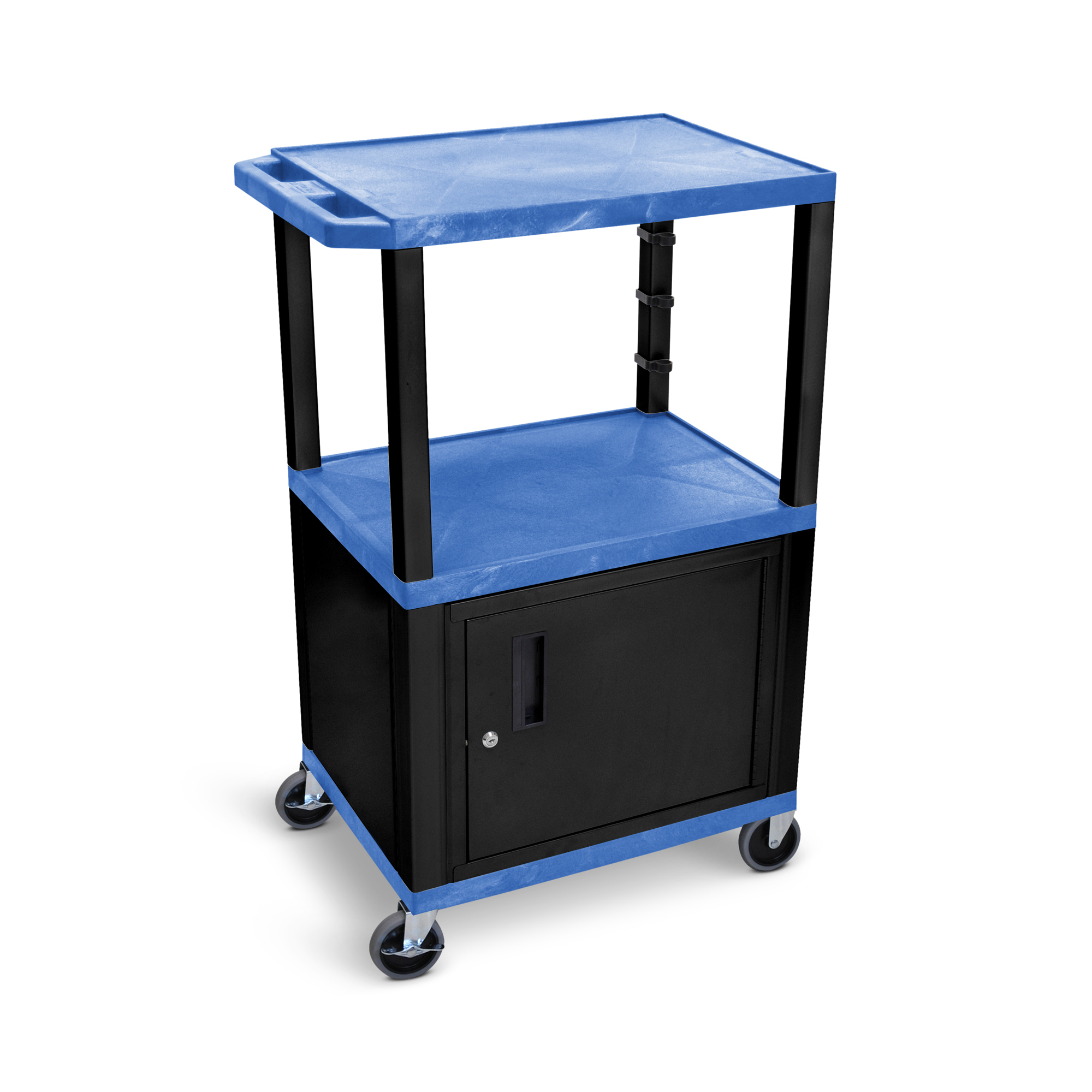 Luxor AV Cart — 42in. Height, 3 Shelves, Locking Cabinet and Drawer, Black Legs, Model# WT42BUC2-B/WTD