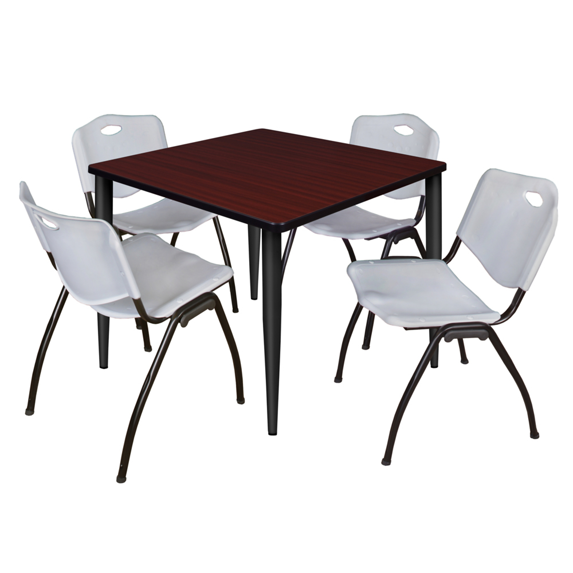 Regency Kahlo Breakroom Table Set — 42in. Square, Mahogany/Gray Top, Black Base, Includes 4 Gray M Stack Chairs, Model# TPL4242MHBK47GY