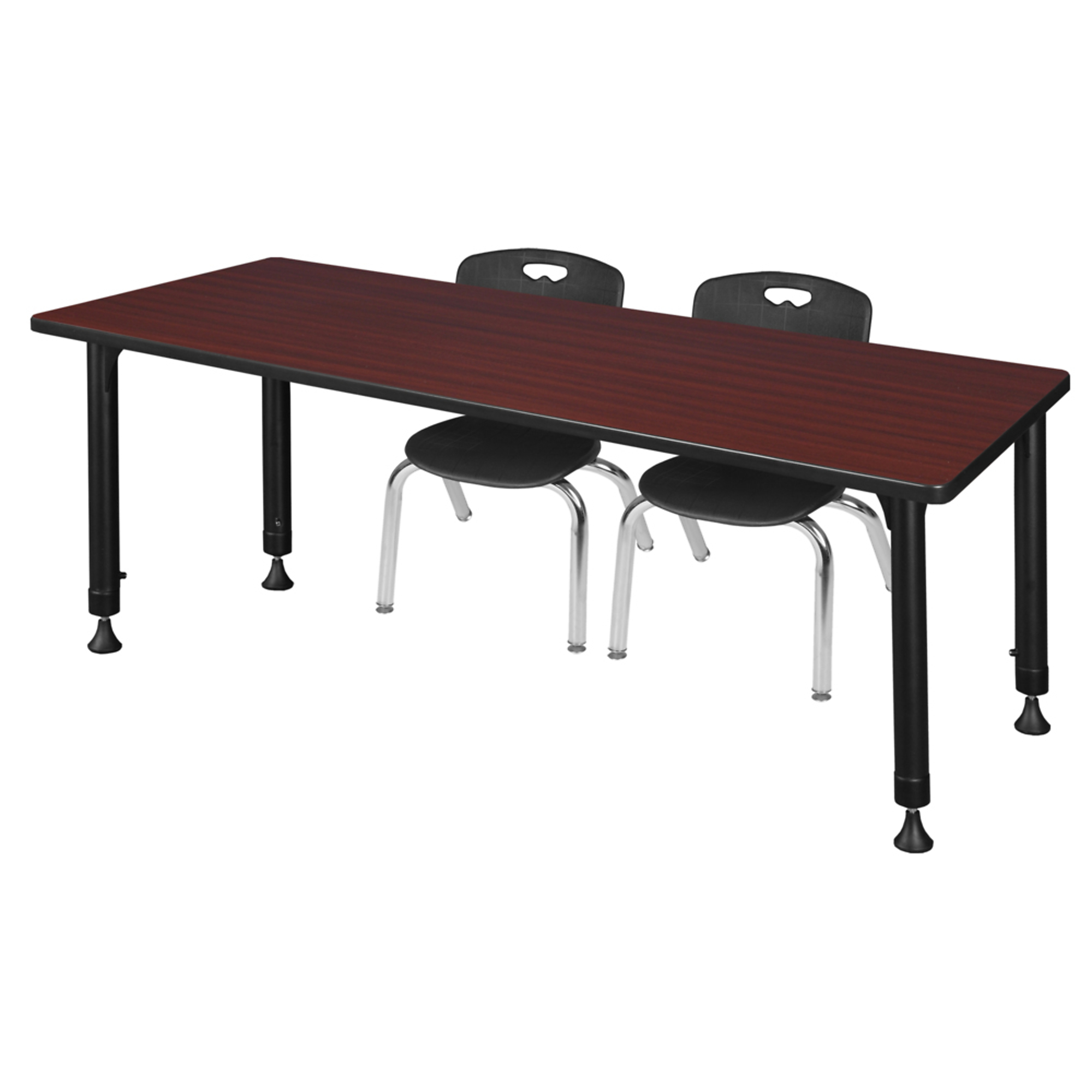 Regency Kee Adjustable Classroom Table Set — 60in. x 30in., Mahogany, Includes 2 Black Andy 12in. Stack Chairs, Model# MT6030MHAPBK45BK